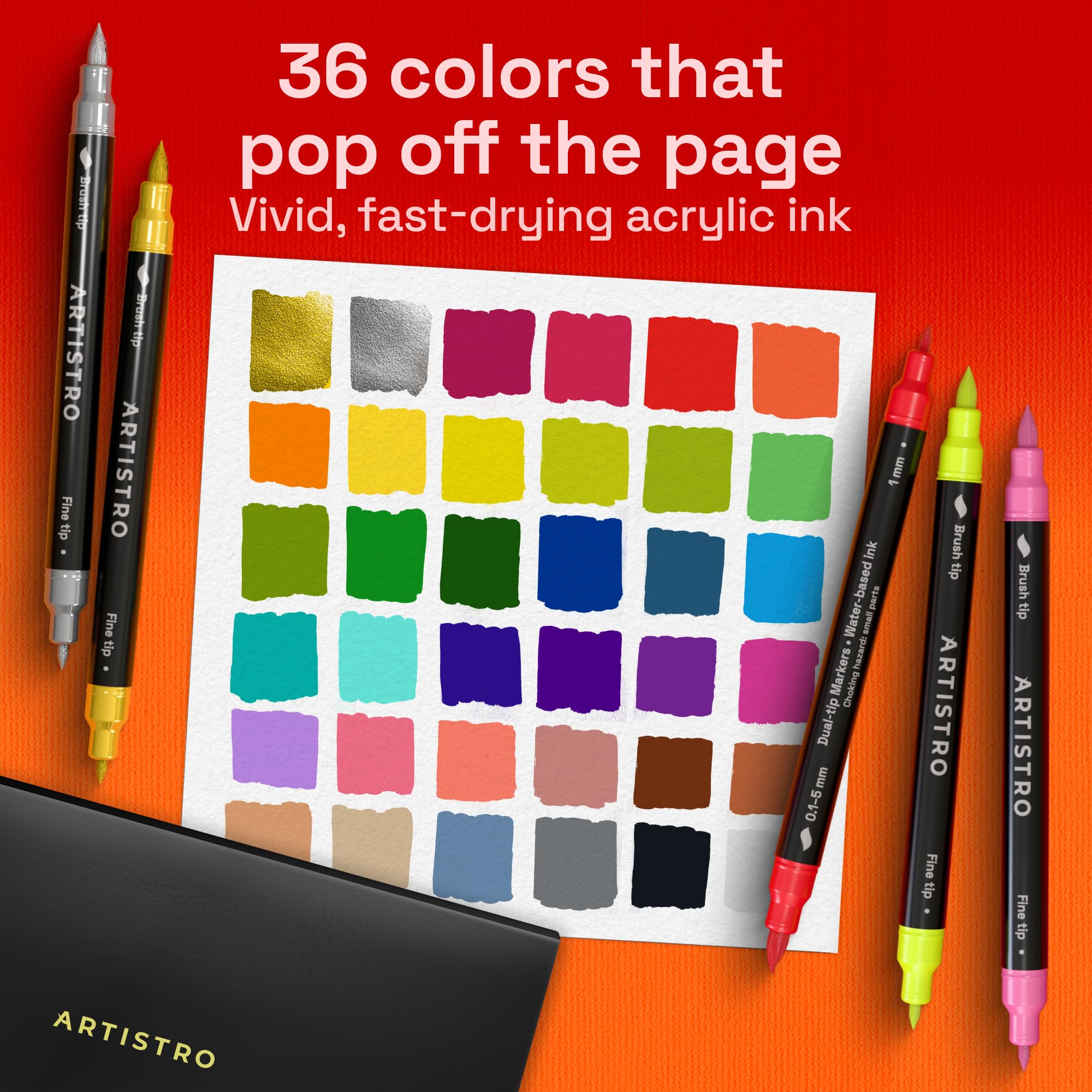 ARTISTRO ARTISTRO 36 Acrylic Paint Markers - Paint Pens for Drawing, Brush + Fine Tips - For Fabric, Rock, Glass, Wood, DIY - Art & Craft Supplies for Adults, Teens, Kids - Teacher Appreciation Gift in use