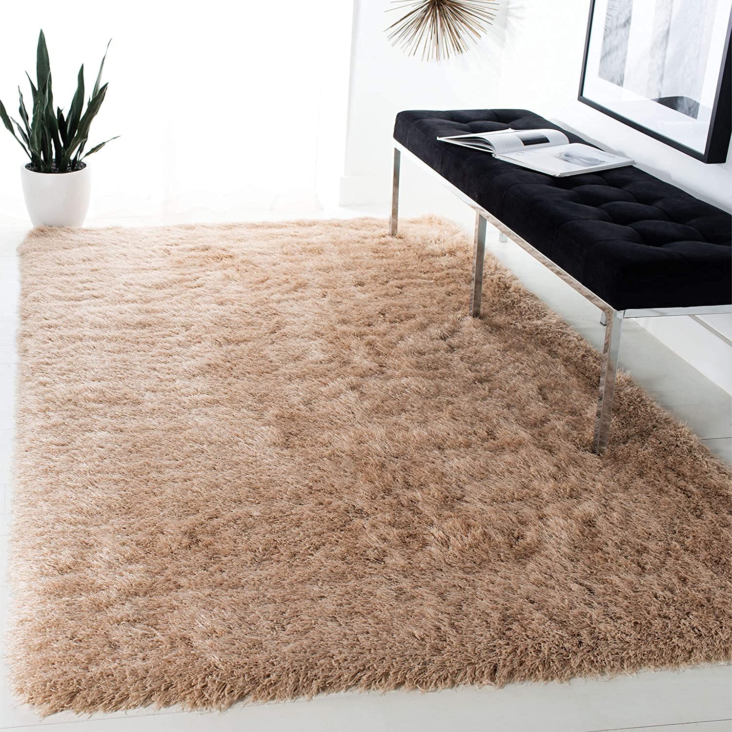 Carpet for Living Room, 4x6 Feet Beige Solid Plain Modern Polyster Luster Shaggy Ultra Thick and Pluffy Soft Shag Area Rug for Your Bedroom, Kid Room, Office and Home-image-20