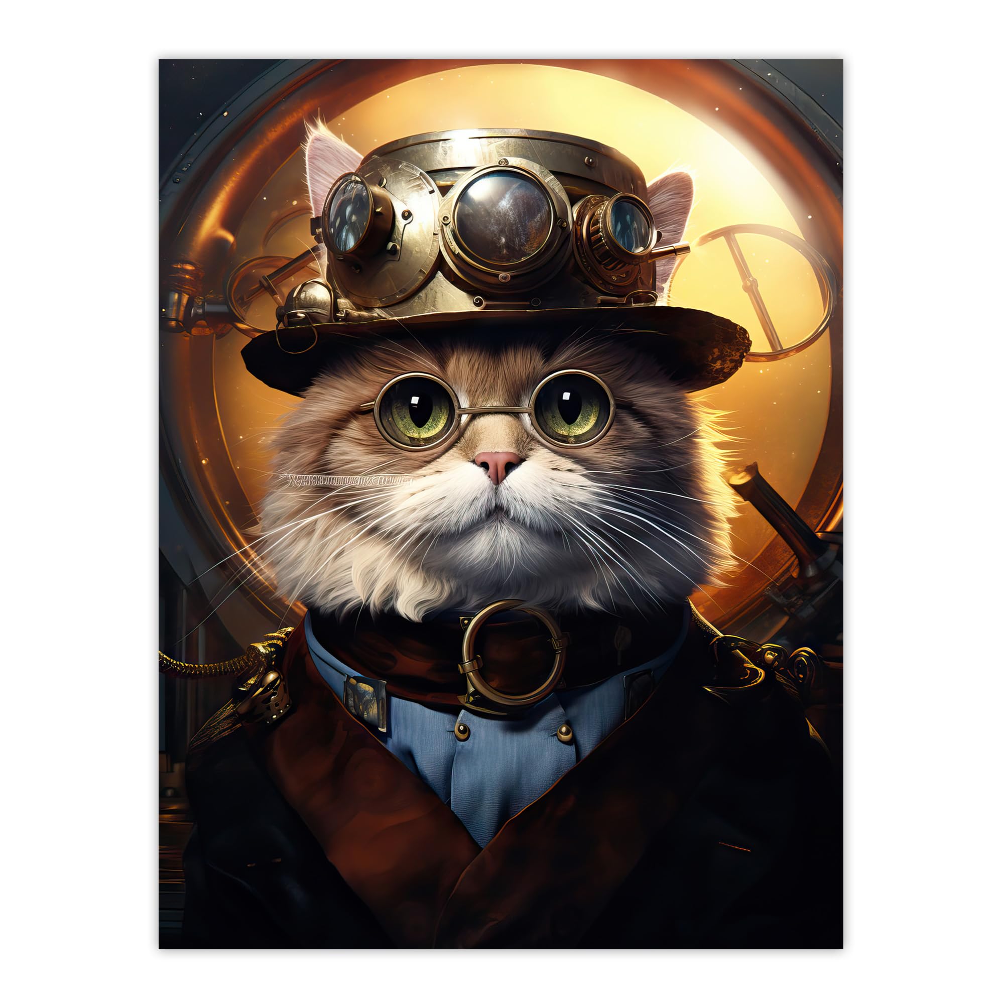 Cat In The Hat Steampunk Moggie Poster Print - XL - W24 inch x H32 inch - Artery8