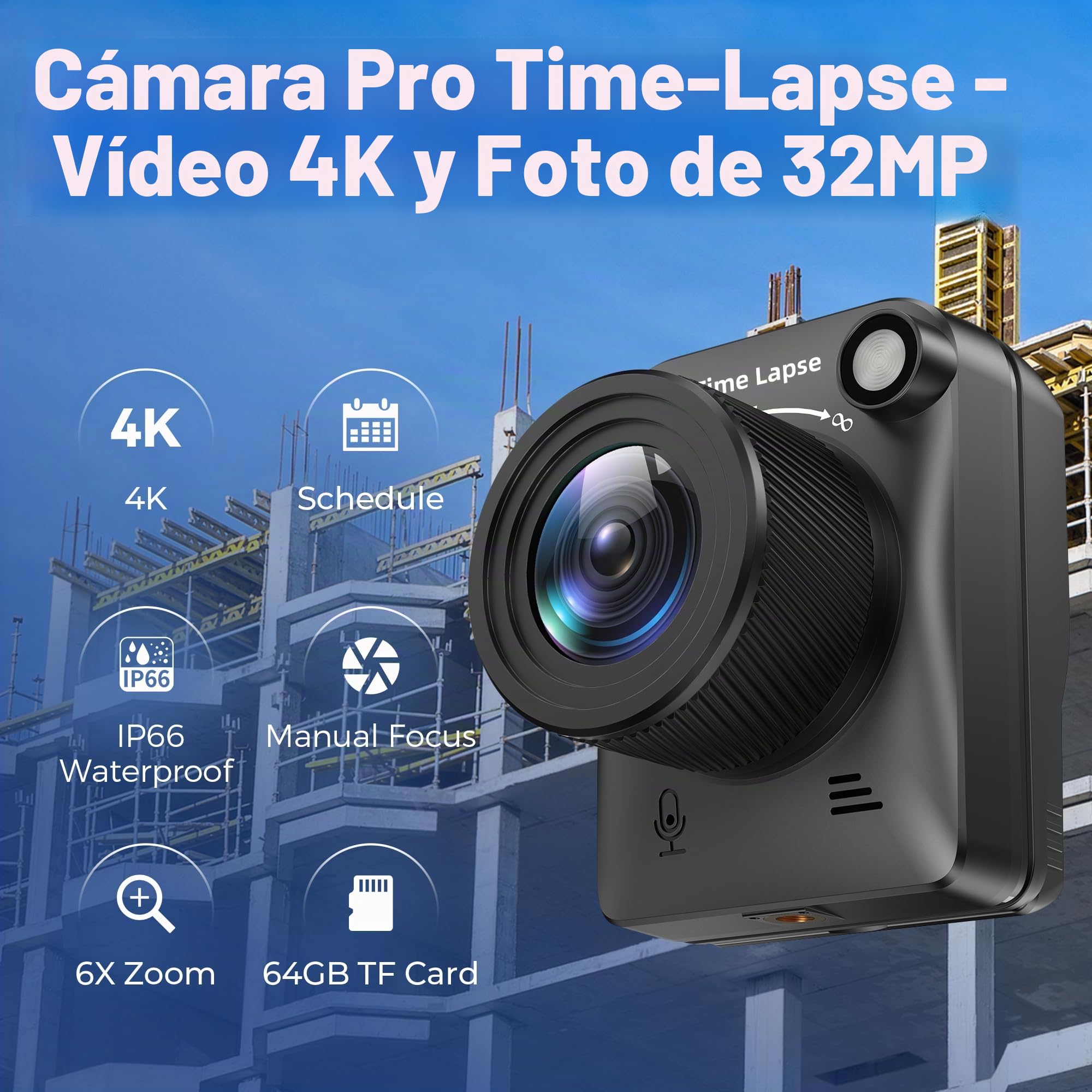 Dsoon Cámara de lapso de Tiempo, cámara 4K FHD Timelapse para Exteriores, Nivel Impermeable IP66, para Grabar construcción al Aire Libre, Clima, Planta, batería de 6 Meses, Tarjeta TF de 64 GB