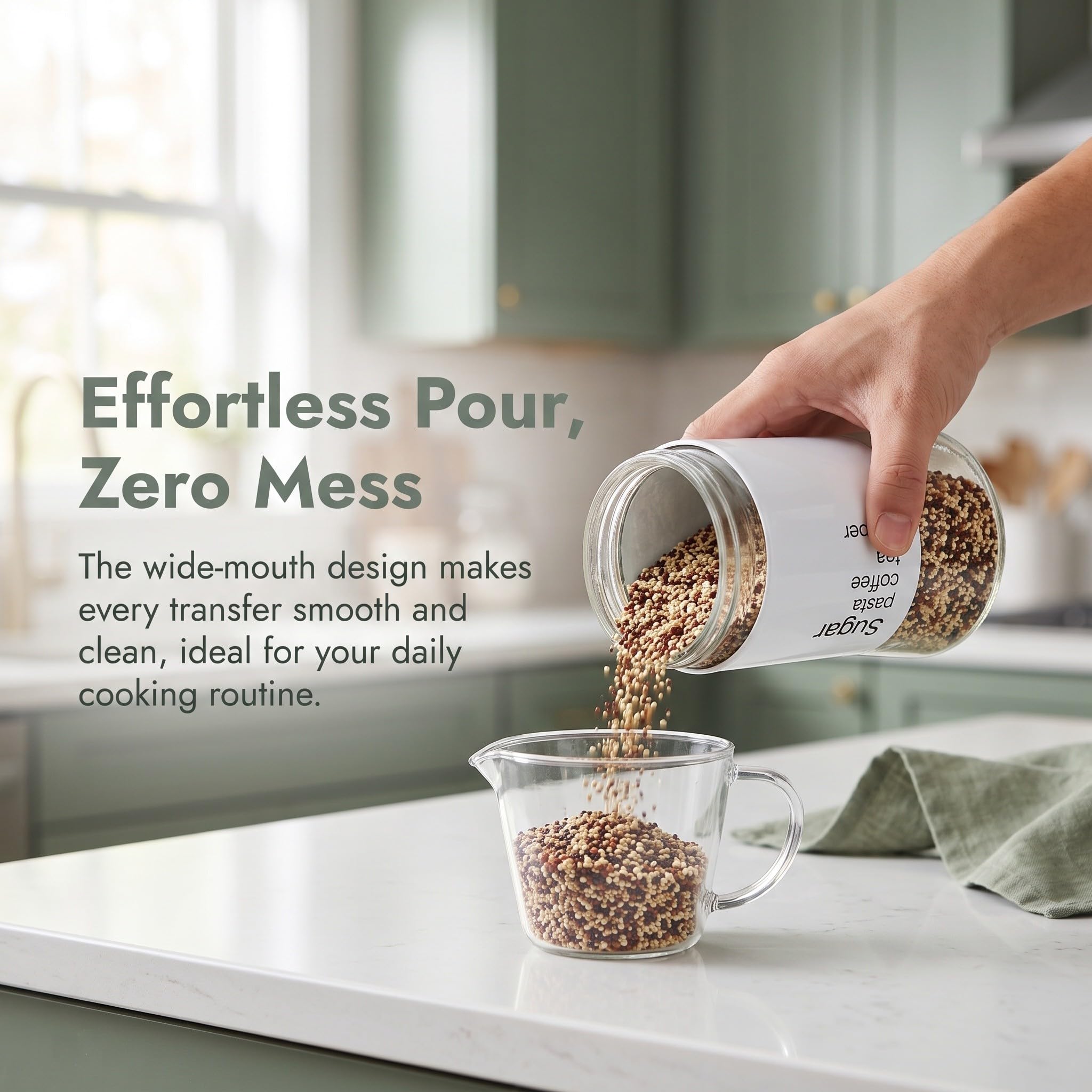 OUNONA 3 tarros de cristal de 600 ml con boca ancha, herméticos, con tapa, ideales para almacenar alimentos secos, té y café. Organizadores de despensa lavables y reutilizables, perfectos para