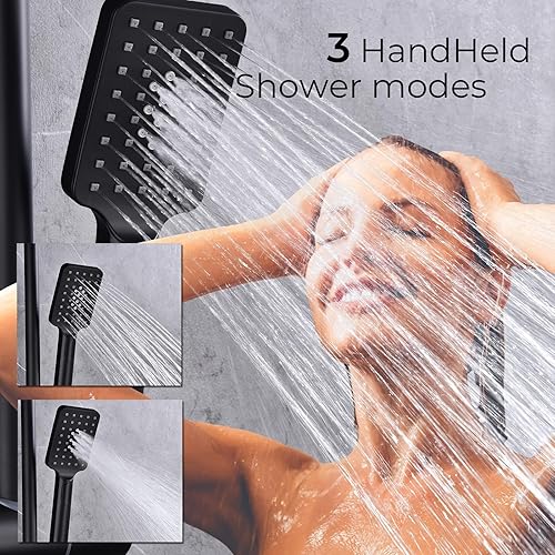 Miniatura 5 de Sistema de ducha termostático negro mate, montaje en pared, válvula de ducha termostática de latón de triple función, con cabezal de ducha de 8