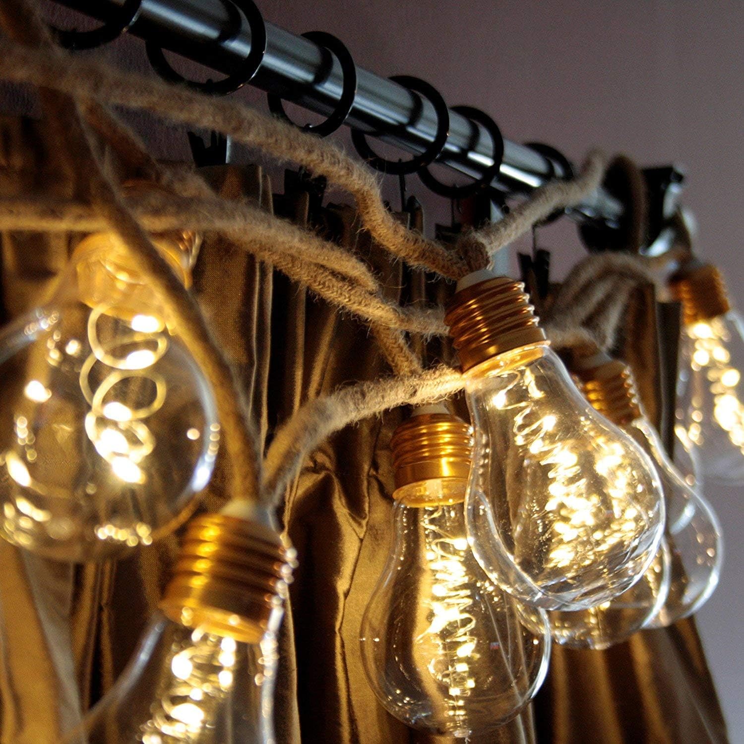 Finelady [New Nordic Design] LED Globe String Lights, Battery Operated Vintage Holiday Lights – 13 feet Jute String & 10 Clear Energy-efficient Bulbs, Warm White – Best for Weddings, cafes, patios.