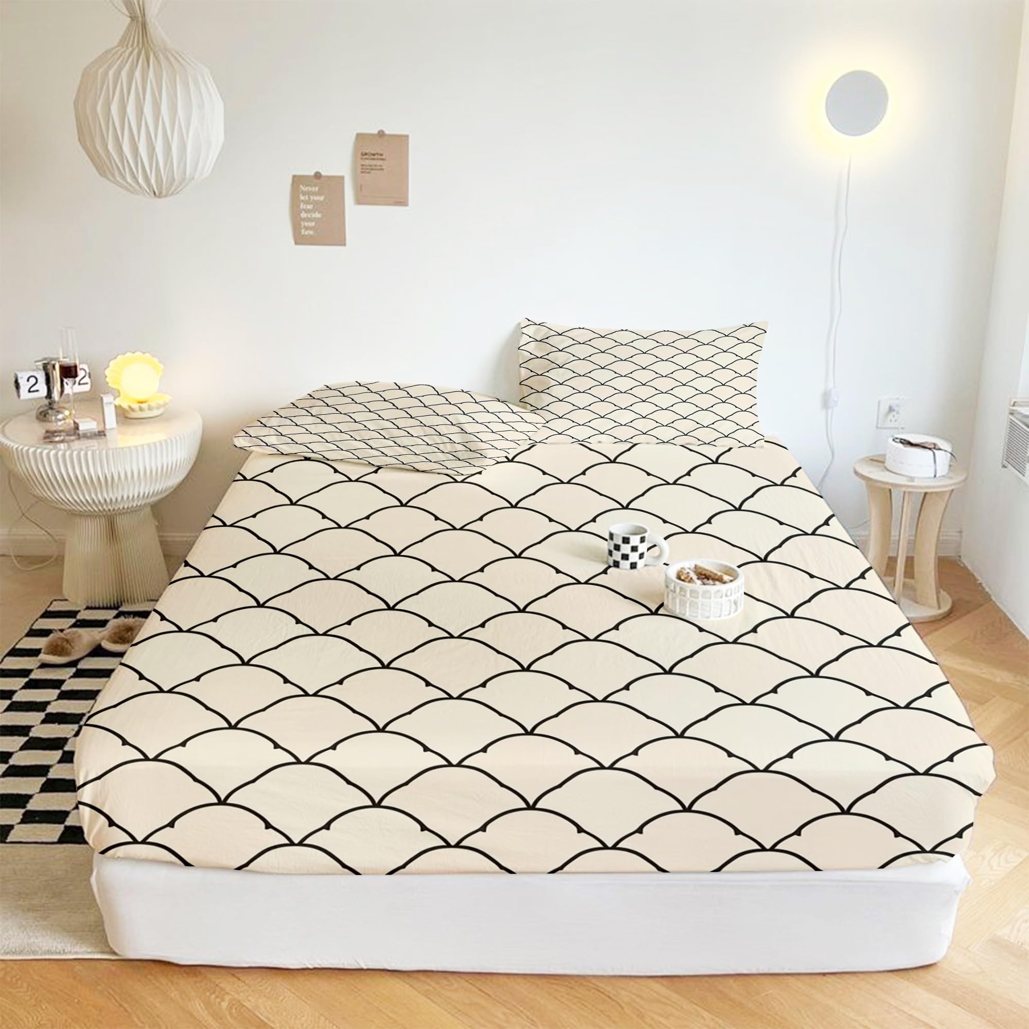 XCQHZYQ King Size Fitted Sheets Geometric Sector Super Soft Deep Fitted Bed Sheets 152x200 cm with Elasticated Hems and Non Iron Fabric, Machine Washable and Hypoallergenic