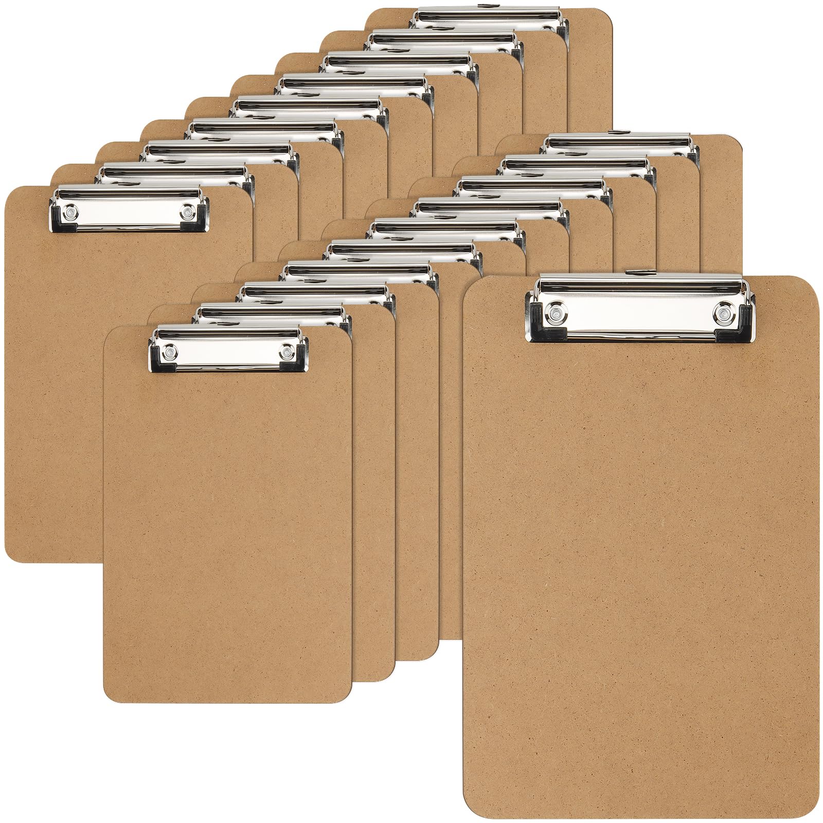 NAMYEUT 20 Pack A5 Clipboards, A5 Wooden Clipboard with Low Profile Clip and Hanging Hole, Brown Clip Boards for Office Restaurant Supplies