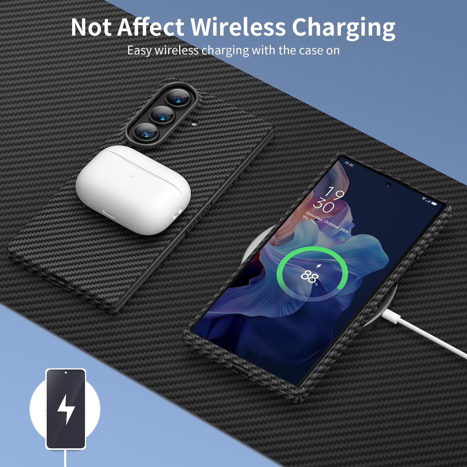 memumi Carbon etui do Galaxy Z Fold 7 [z Ochraniacz Ekranu] 0,5 mm super cienkie, etui włókna aramidowego, futerał z ochroną przed upadkiem dla Galaxy Z Fold 7 - Czarny