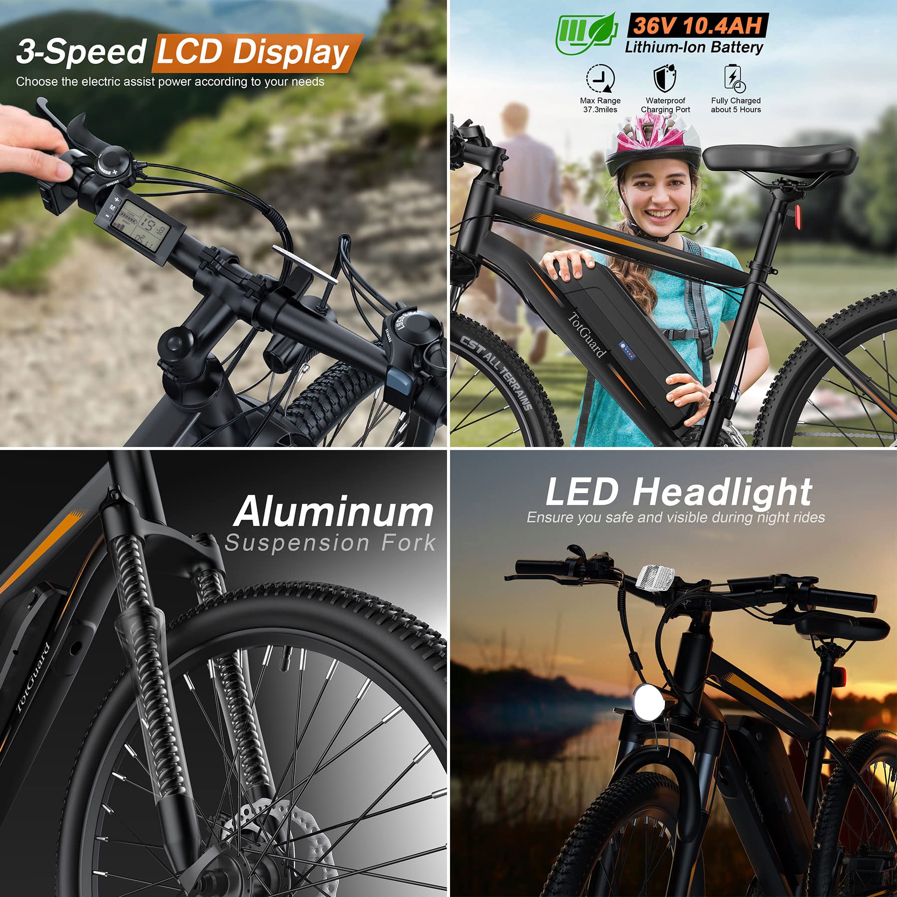 Electric Bike, TotGuard Electric Bike for Adults, 26" Ebike 350W Adult