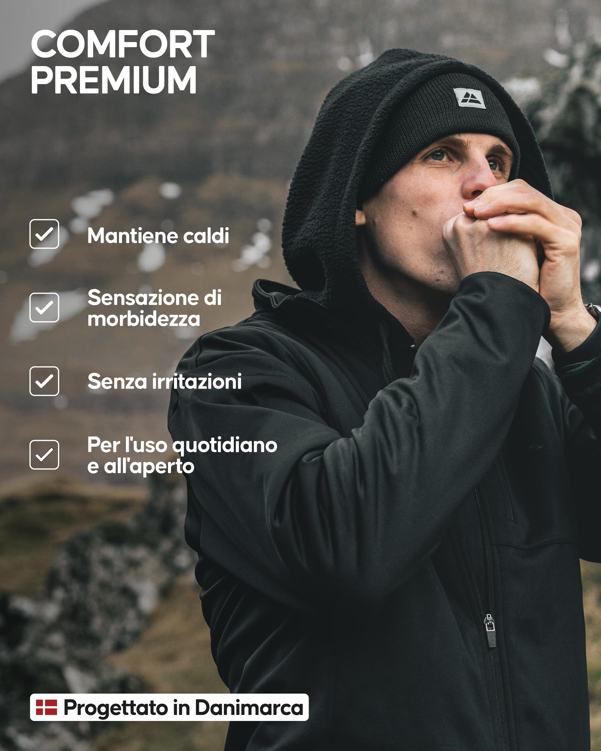 DANISH ENDURANCE Cappello Uomo Lana Merino e Fodera Pile, Berretto in Maglia, Taglia Unica Adulto, Beanie Invernale, per Sci e Sport