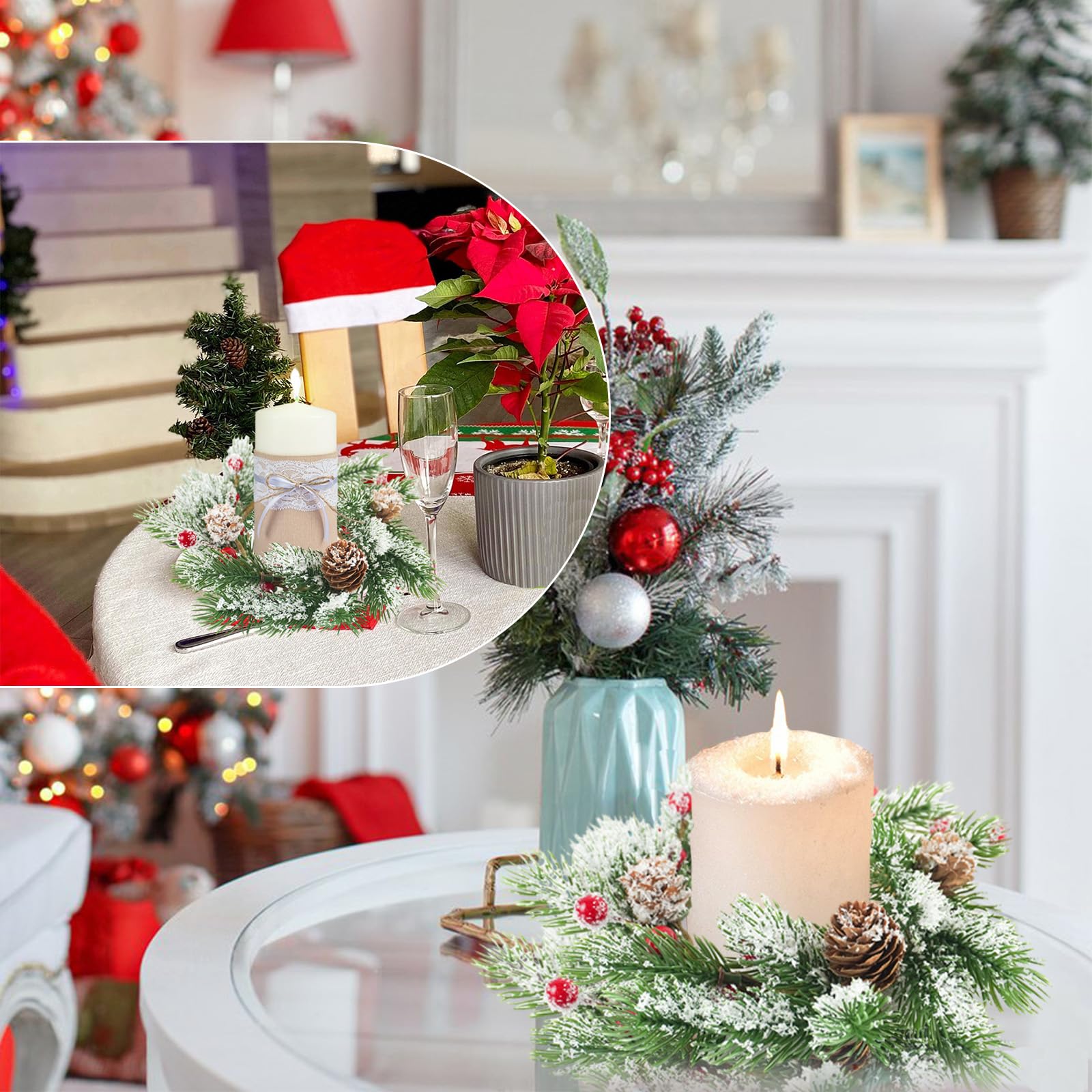 Weihnachtskerzenringe Mit Beeren - 6 Stück Tischdeko Für Festtage
