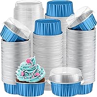 Vista 28 de Gejoy 400 Piezas Moldes de Papel de Aluminio para Hornear con Tapas 5 oz Moldes Desechables Ramekins Mini Moldes para Pasteles Crème Brûlée Moldes