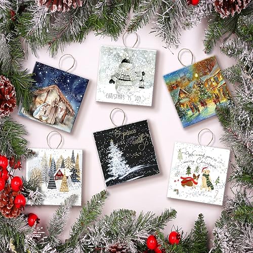 Miniatura 4 de Renditions Gallery Juego de 6 adornos para árbol de Navidad lienzo decoración colgante para decoración de Navidad suministros de fiesta de Navidad