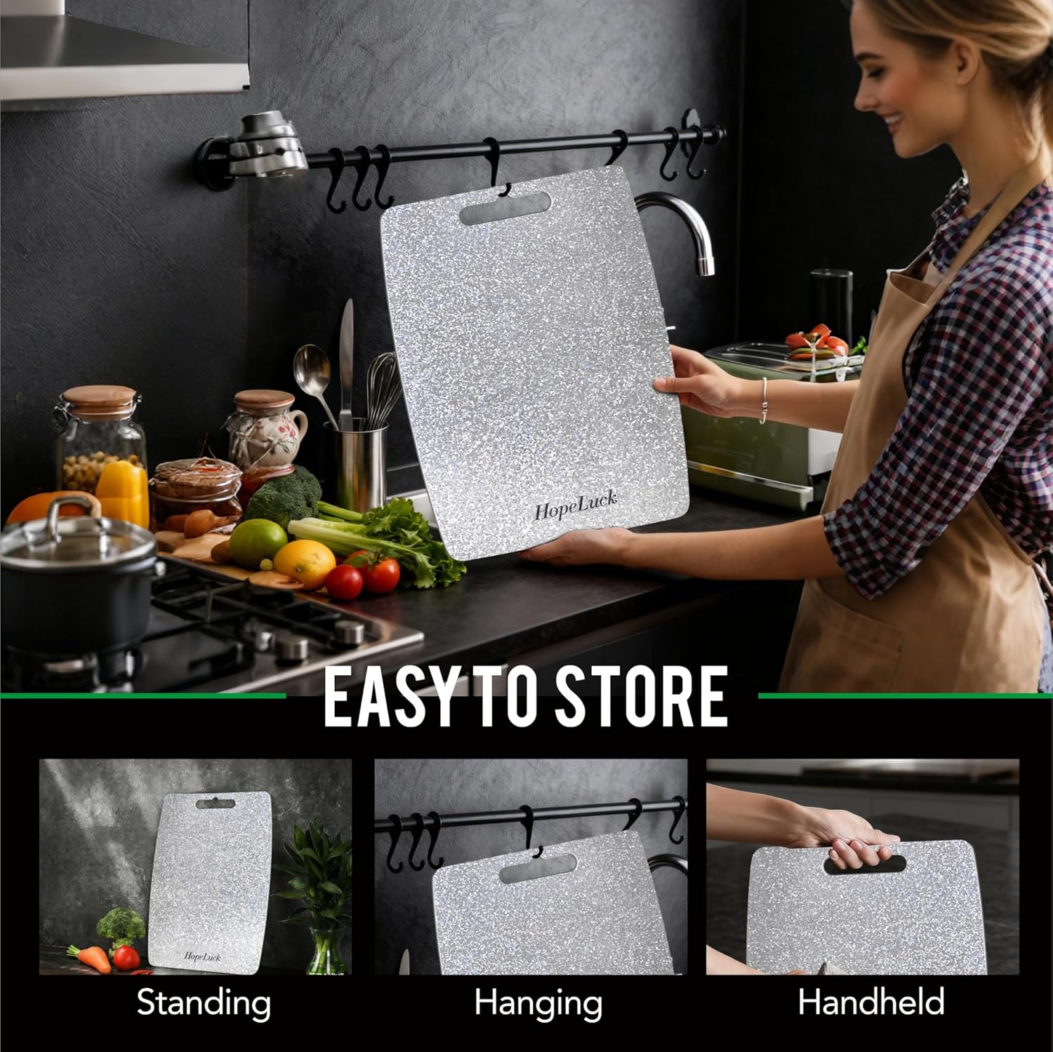 Titanium Cutting Board, 100% Pure Titanium Cutting Boards for Kitchen, Double Sided Food-Grade Lightweight Metal Chopping Board for Meat Vegetables Large Size (16" x 11")