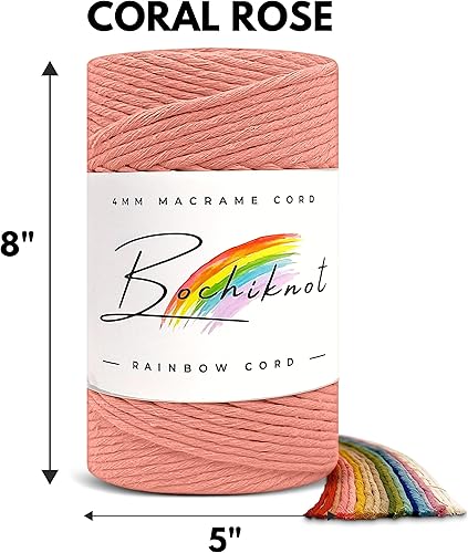 Miniatura 2 de BOCHIKNOT Cordón de macramé de 0.157 in  Cuerda de macramé de una sola hebra, cuerda de algodón para nudos de macramé, suministros de cuerda de