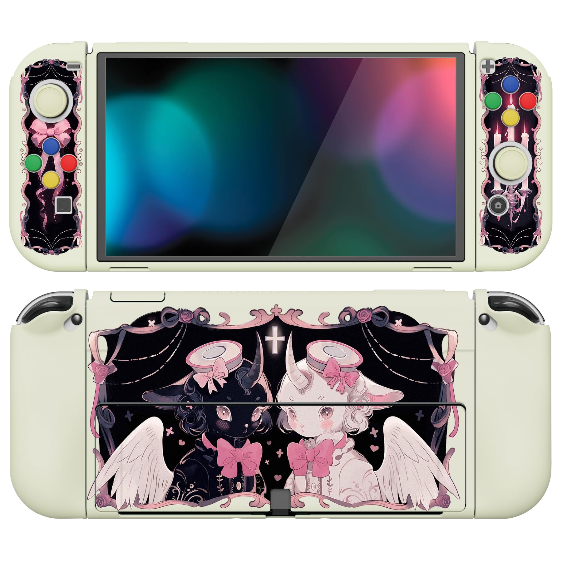 PlayVital Funda Suave para Nintendo Switch OLED - Carcasa Protectora Ergonómica para Joy-con, Grip Antideslizante con Tapas de Joysticks y Botones ABXY & Dirección (Gatos en Piscina) — view 29