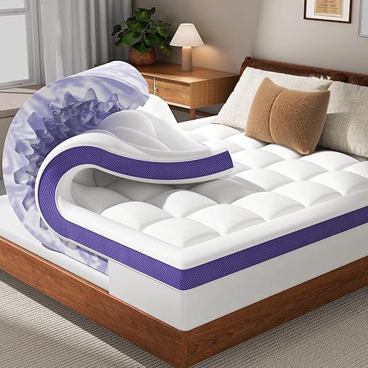 Dual Layer 4 Inch Memory Foam Mattress Topper Queen - 2 Inch Gel Memory Foam and 2 Inch Pillow Top Mattress Pad, 7-Zone Egg Crate Mattress Topper for Back Pain