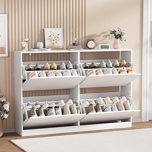 Miniatura 10 de Boonatu Armario de zapatos de almacenamiento para entrada, armario de zapatos con 3 cajones abatibles, armario de zapatos para entrada de espacio
