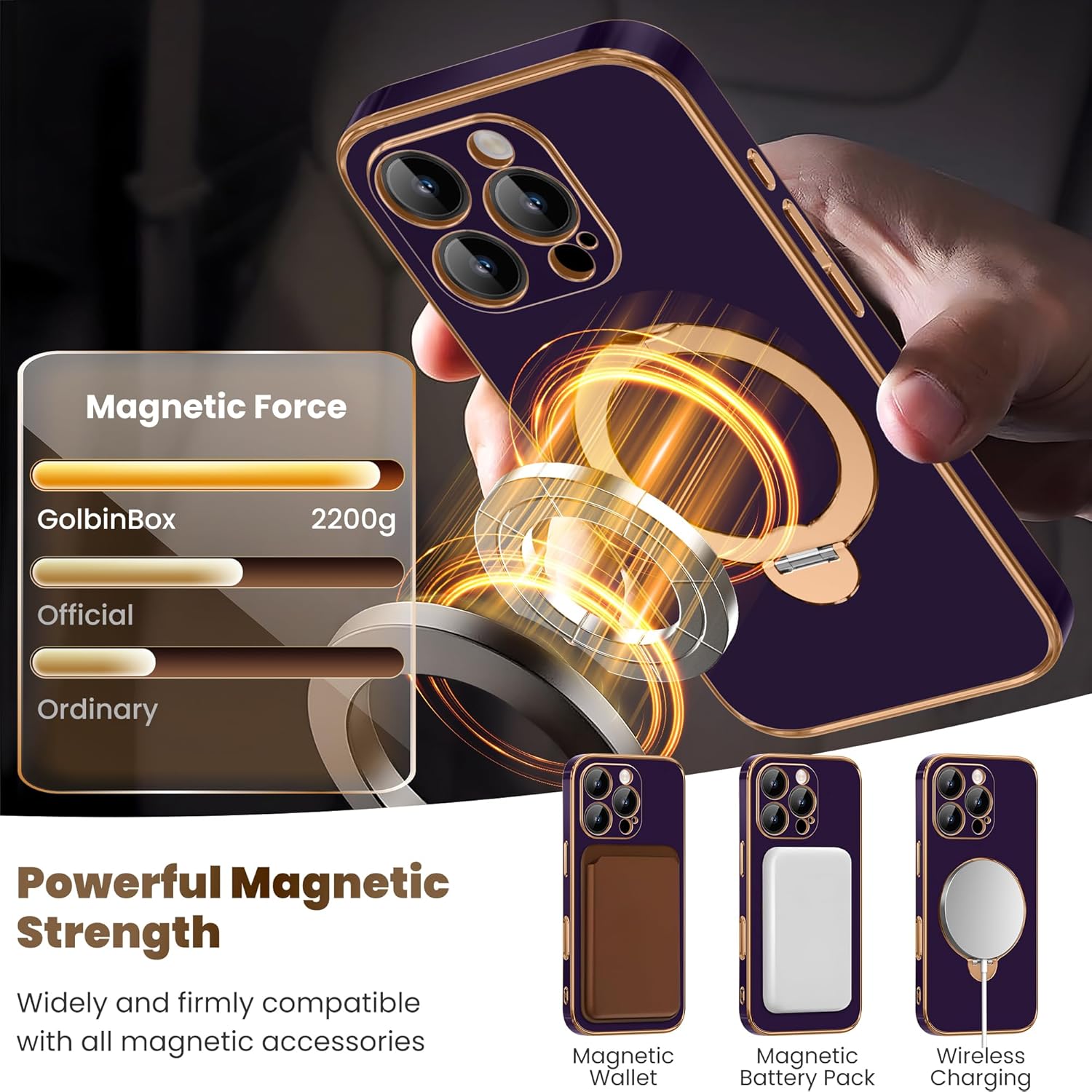 GolbinBox for iPhone 16 Pro Case with 360° Spin Magnetic Stand,[Compatible with Magsafe] [Military Protection][Built-in Ring Holder] Camera Control Phone Case for 16 Pro,Purple - Image 3