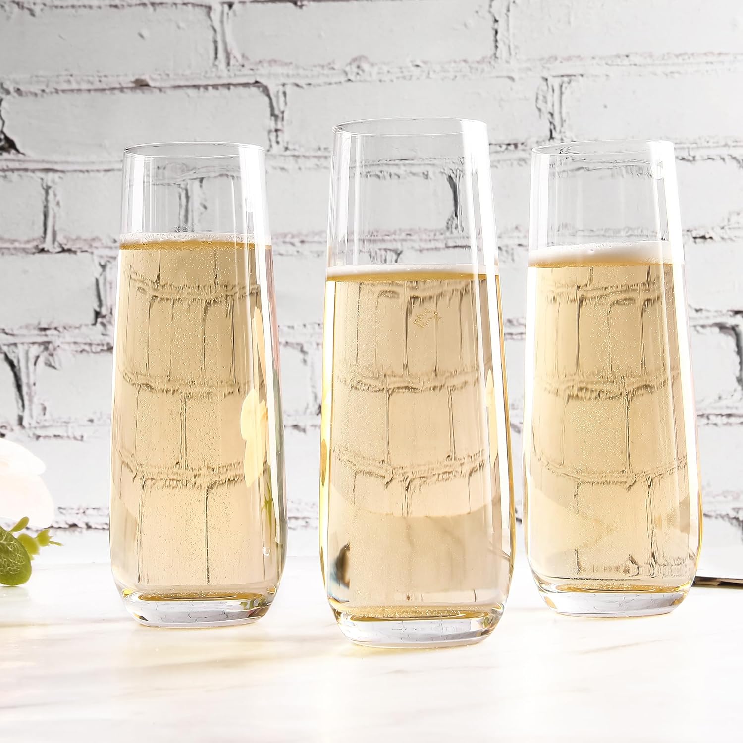 Set of 12 Stemless Champagne Flutes - 8 oz Cocktail, Mimosa, Prosecco Wine Glasses Set, Dishwasher Safe - Image 5