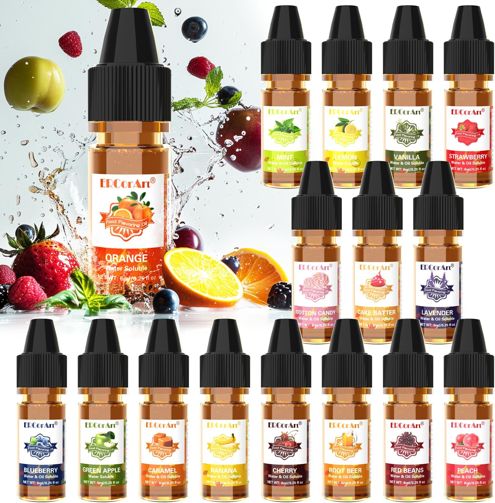 Food Flavoring Oil - 16 Liquid Lip Gloss Flavoring Oil, Concentrated Candy Pineapple Lavender Vanilla Extract Flavor Oil for Baking, Cooking, Drinks, Slime Making, Water & Oil Soluble - 0.25 Fl Oz