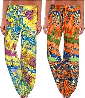 iniber Damen Yoga-Hose Schlafanzughose weich Pyjamahose Fitness Lange Stretch Drawstring Hosen Freizeithose Strandhose Wei...