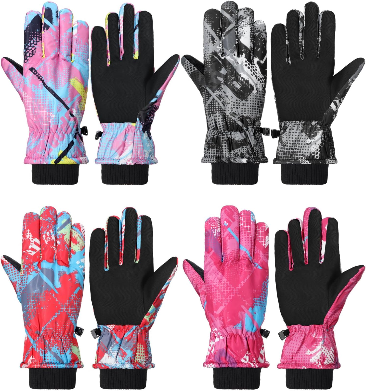 4 Pair Mens Winter Ski Gloves Women Warm Waterproof Snow Gloves Adjustable Non Slip Mittens for Cold Weather