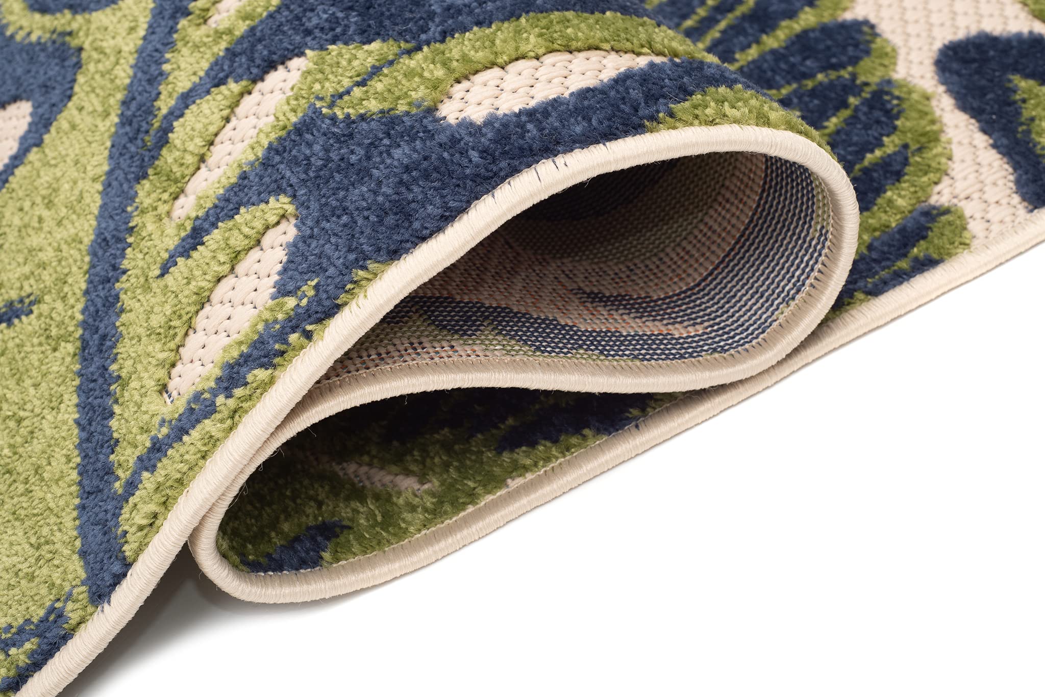 TAPISO Patio Tappeto Salotto Esterno Pelo Corto Design Moderno Motivo Floreale Foglie Monstera Effetto 3D Blu Verde Sala Camera Terrazza Balcone Outdoor Indoor Oeko-Tex 80 x 150 cm