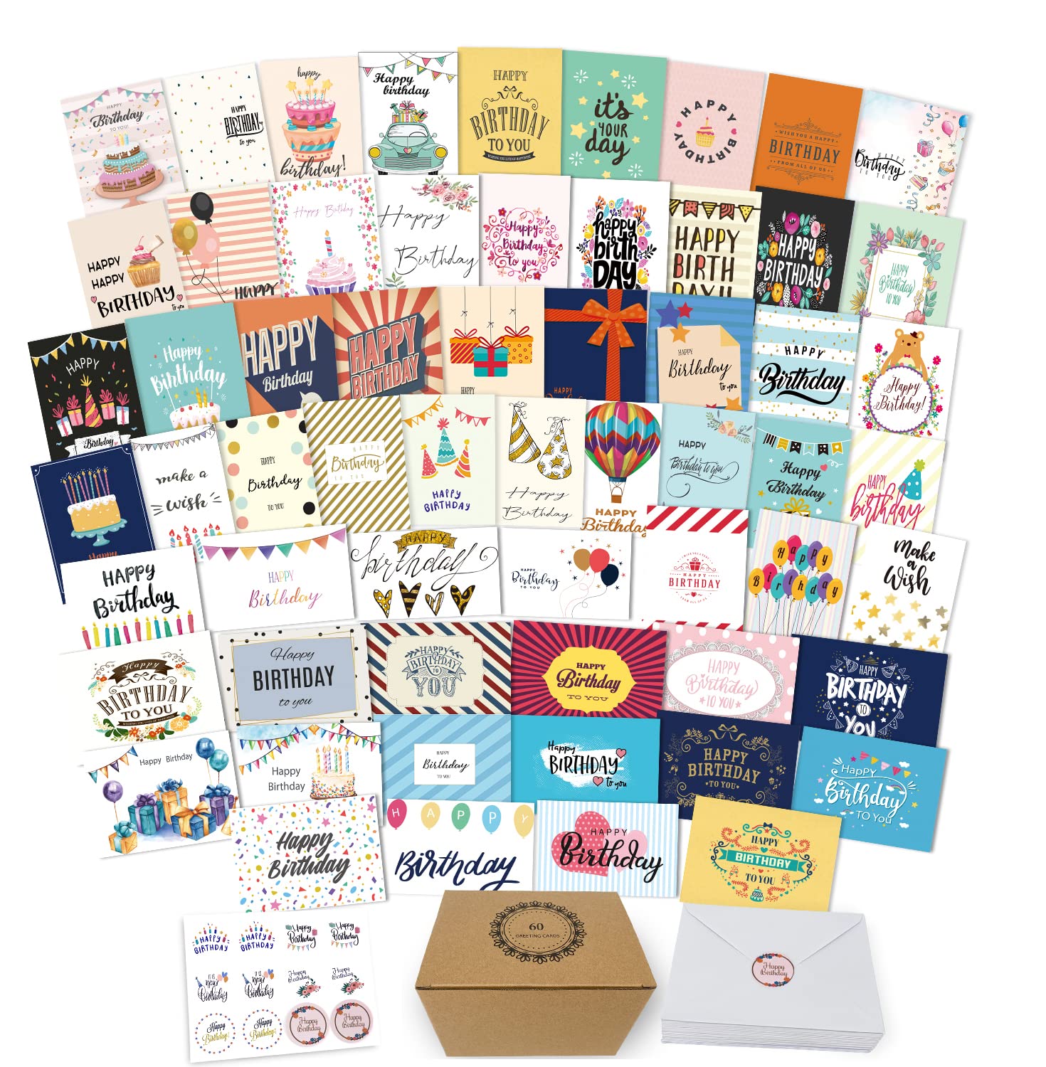 Buy 60 Unique Birthday Cards Birthday Cards Bulk With Greetings