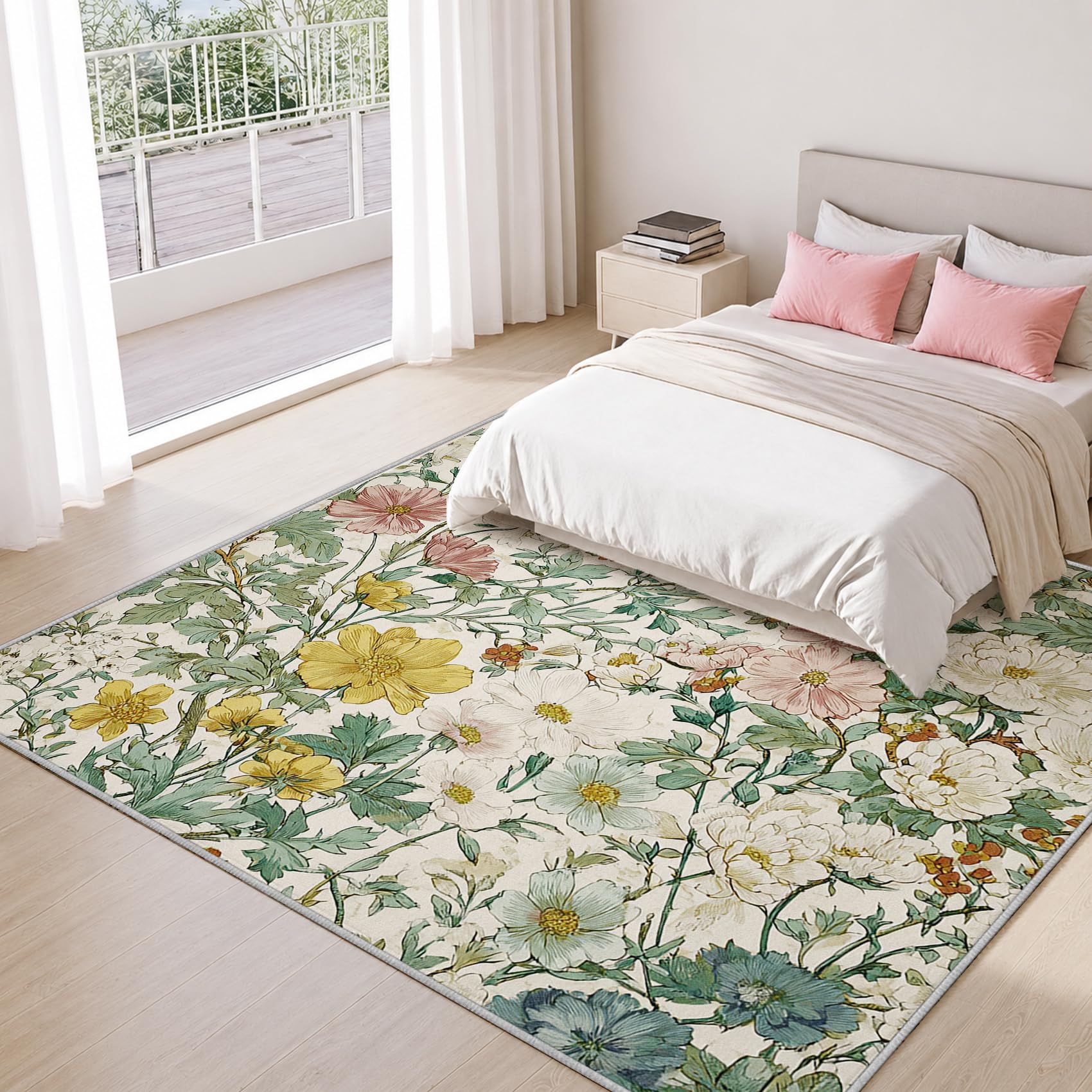 Générique Tapis Salon Floral Vintage 140x200 Grand Tapis Fleurie Botanique