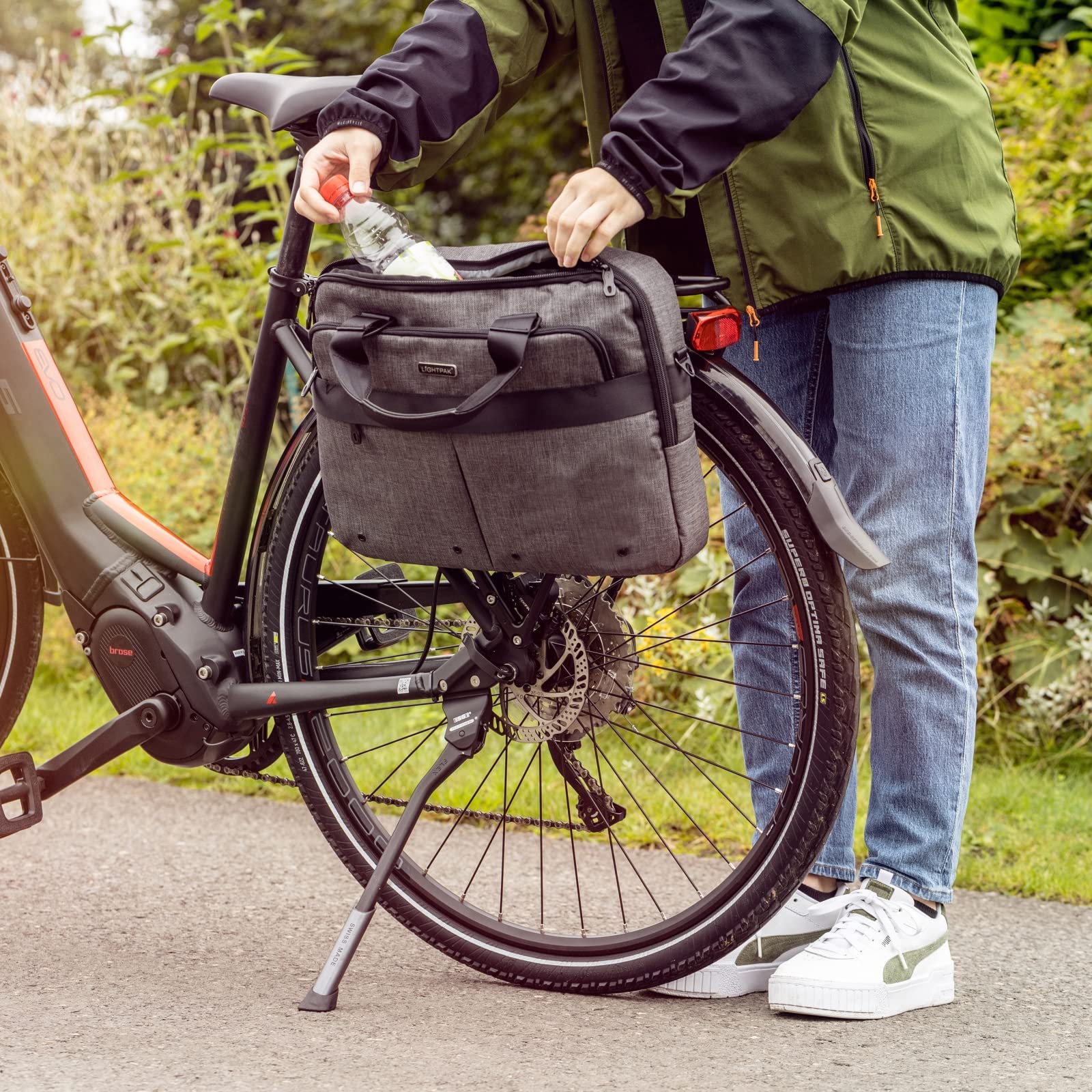 FB2046166 - Fahrrad-Laptoptasche mit Klickfix Kompakt Taschenschiene fürs Fahrrad, Notebooktasche für 17" Notebooks & Tablet aus Polyester, Umhängetasche ca. 31 x 40 x 7 cm, Tasche Grau
