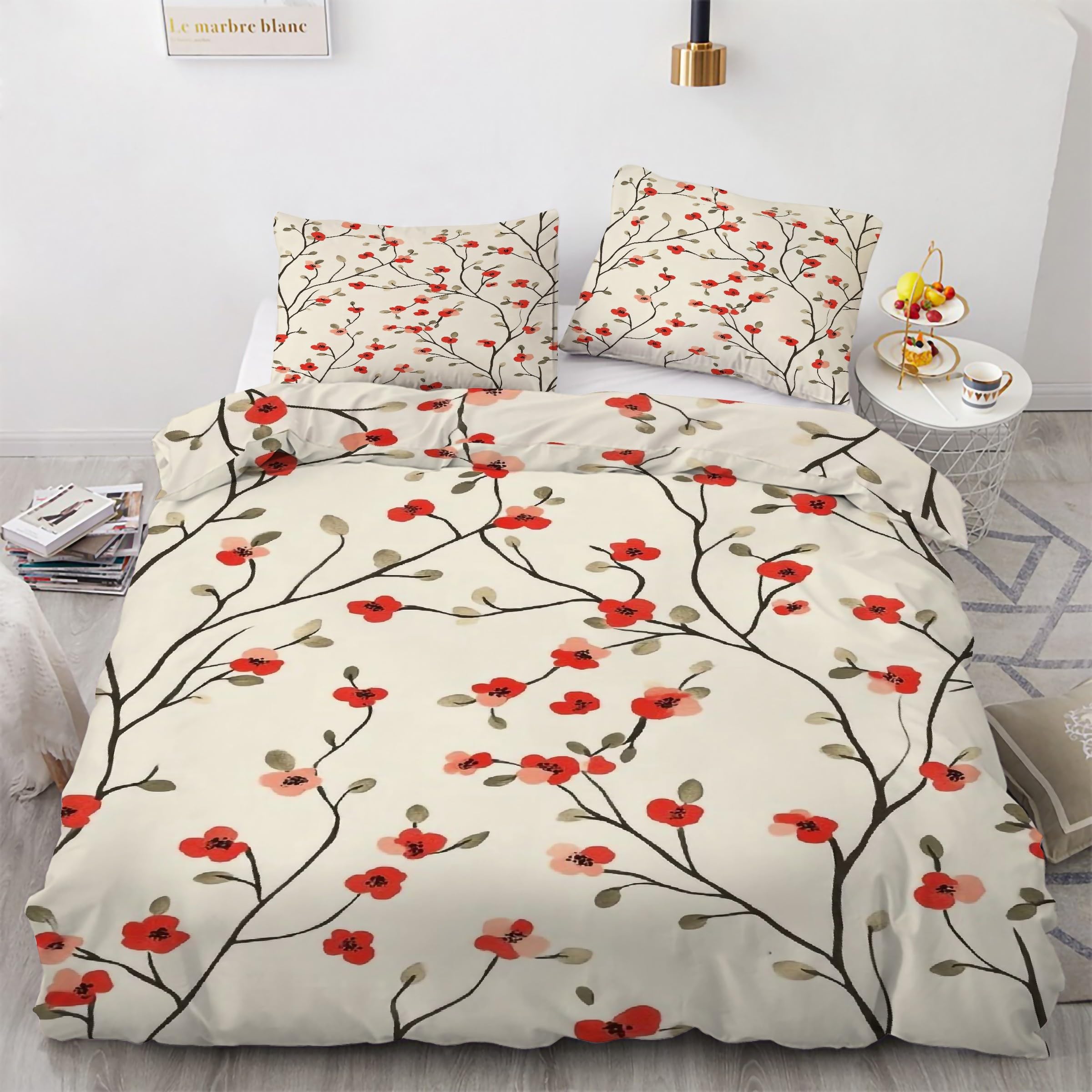 Housse de couette 220x240 parure de lit floral ensemble de literie 3 pièces microfifre douce