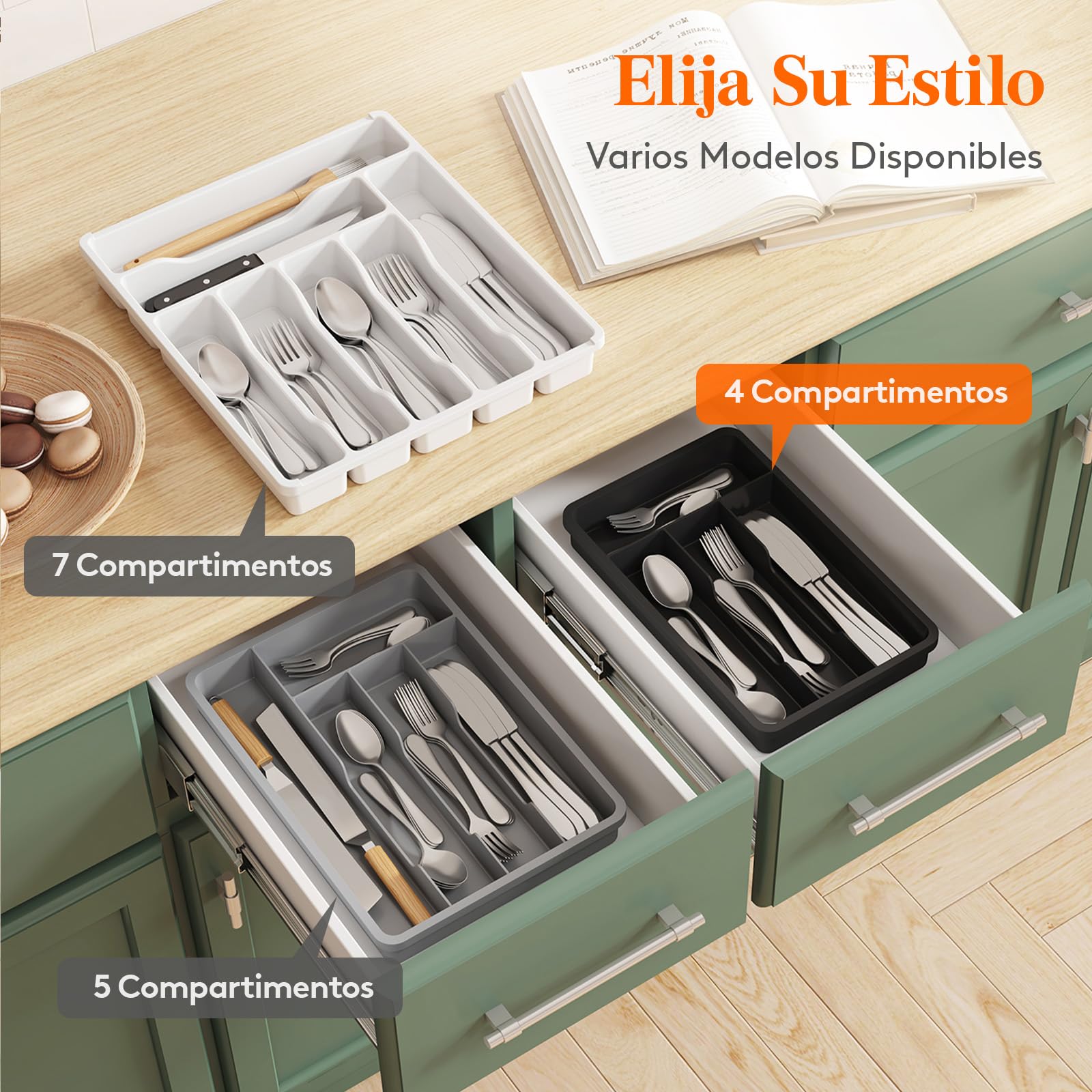 Lifewit Pequeño Bandeja para Cubiertos, Porta Cubiertos con 4 Compartimentos, Cajon Organizador Cubiertos de 19,8 x 31,5 cm, Separador Cubiertos Cocina Plástico con Cuchara, Tenedor, Cuchillo, Negro