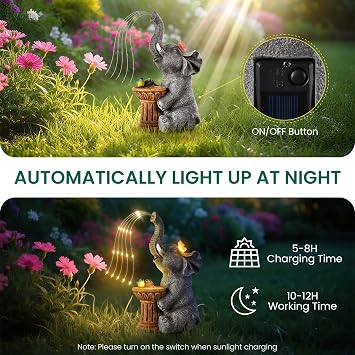Elephant Statue Garden Ornaments Outdoor with LED, Decor Gifts for Women