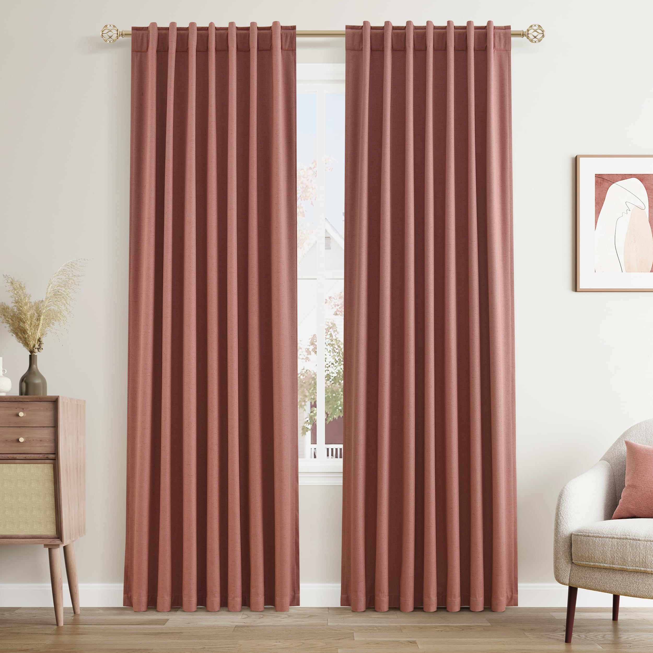 Guken Blackout Curtains 84 Inch Length 2 Panels Set for Living Room Bedroom Back Tab Thermal Insulated 100% Black Out Linen Drapes Room Darkening Window Curtains 84 Inches Long,Dusty Rose