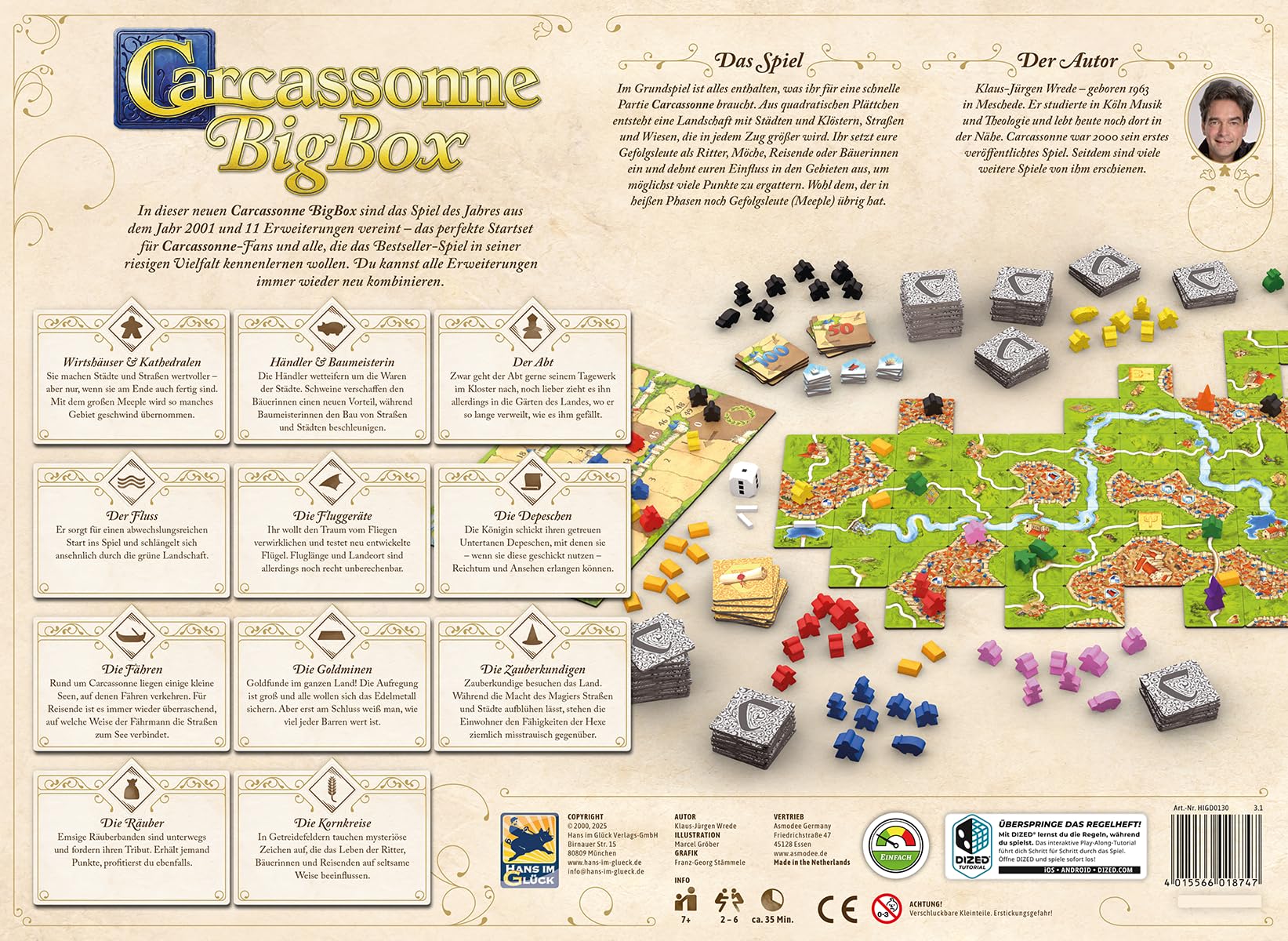 Hans im Glück, Carcassonne BigBox (Auflage 2025), Familienspiel, 2-6 Spieler, 7+ Jahre, 35 Minuten, Deutsch