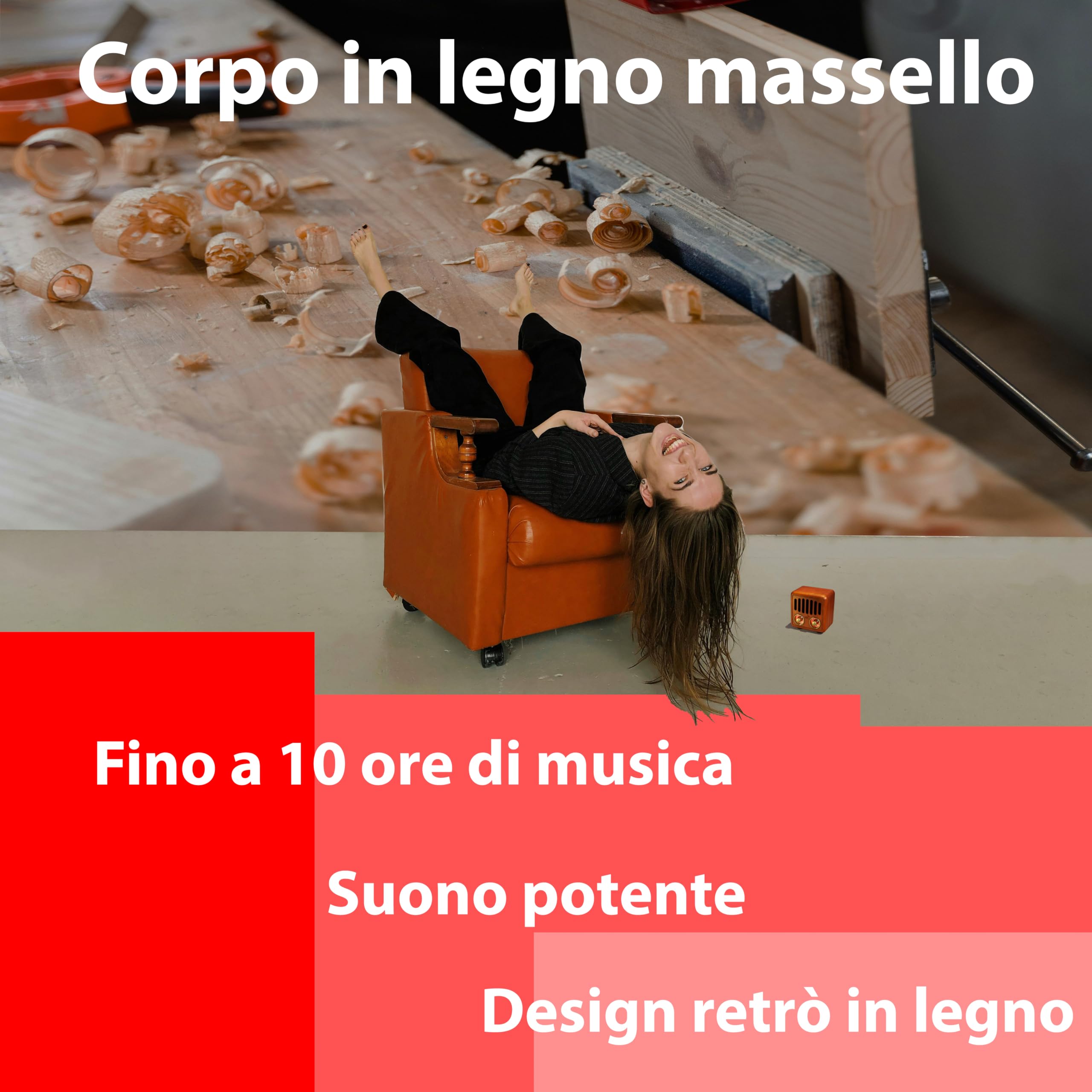 Opis Radio 2: Cassa Bluetooth Legno/Radio Portatile Ricaricabile/Speaker Bluetooth Vintage