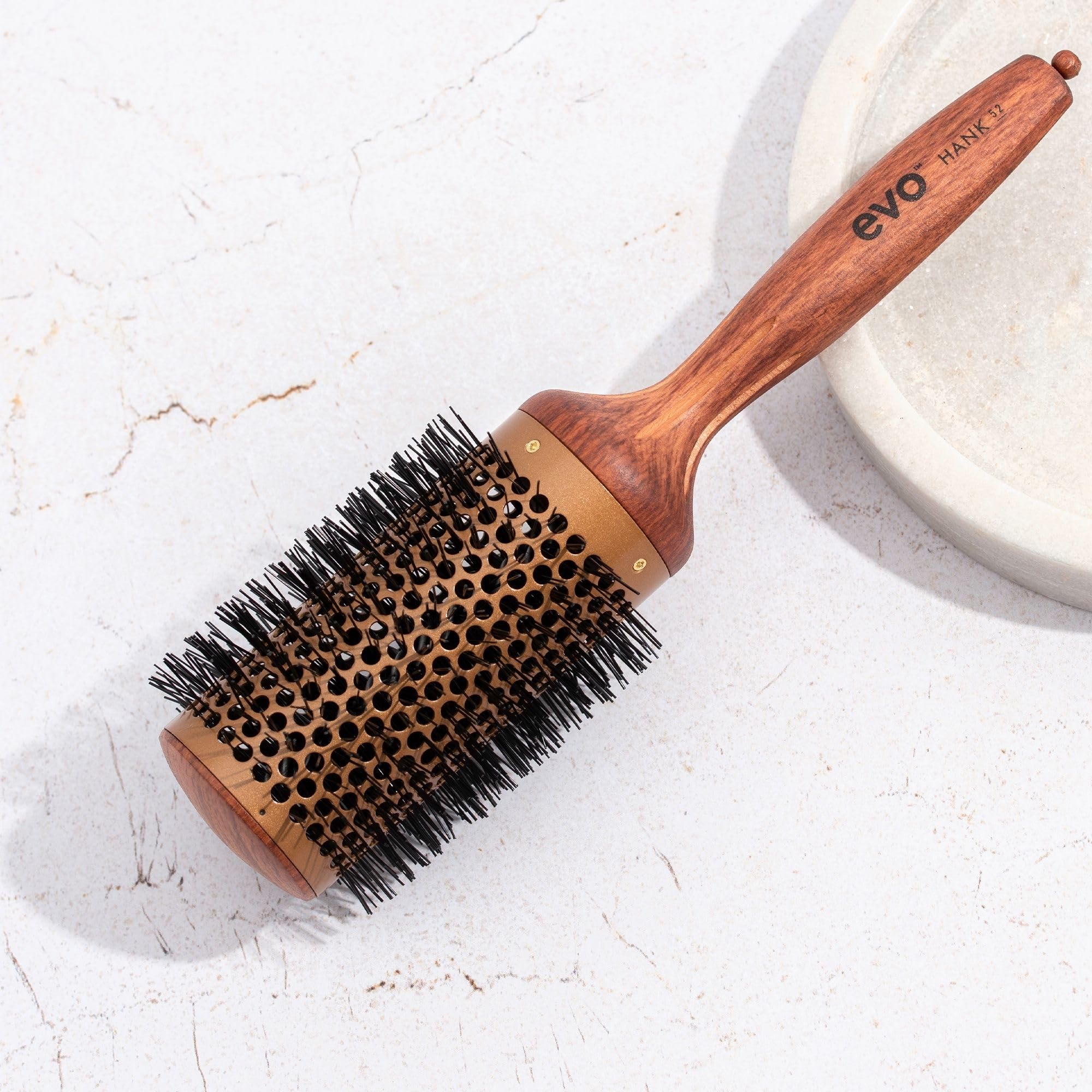 Evo Hank Ceramic Radial Brush 52 mm, ceramiczna szczotka do szybkiego i łatwego suszenia włosów, szczotka do włosów dla kobiet, kobiet i mężczyzn, wyprodukowana z certyfikowanego drewna
