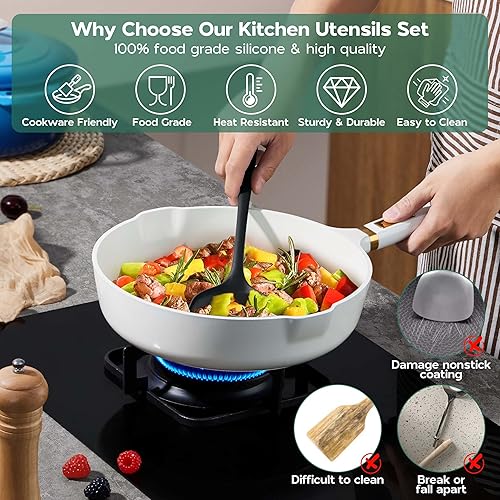 Miniatura 5 de Onader Juego de utensilios de cocina de silicona, 10 piezas de utensilios de cocina negros para utensilios de cocina antiadherentes, no tóxicos y