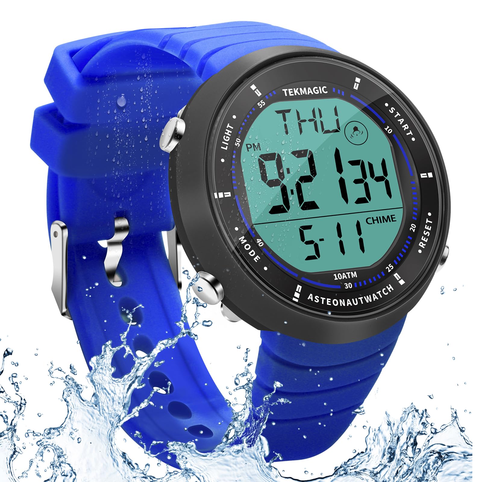 10 ATM Resistente al Agua Reloj Deportivo para Nadar y Bucear, con Funciones de Stopwatch, Cuenta Regresiva, Hora Dual, Despertador, Formato de 12 y 24 Horas Conmutable