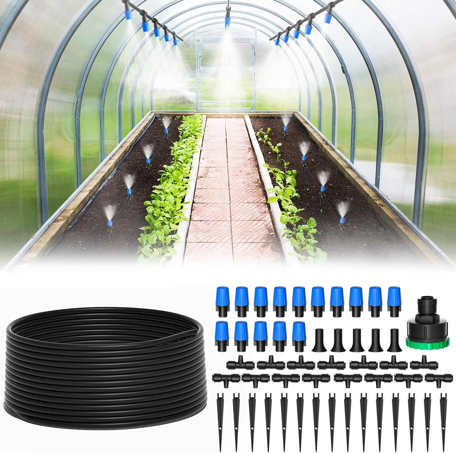 Upgrade Quick-Connect Irrigation System Kit, 65FT Automatic Garden Watering System, DIY Water Saving Drip Irrigation System for Garden/Lawn/Greenhouse