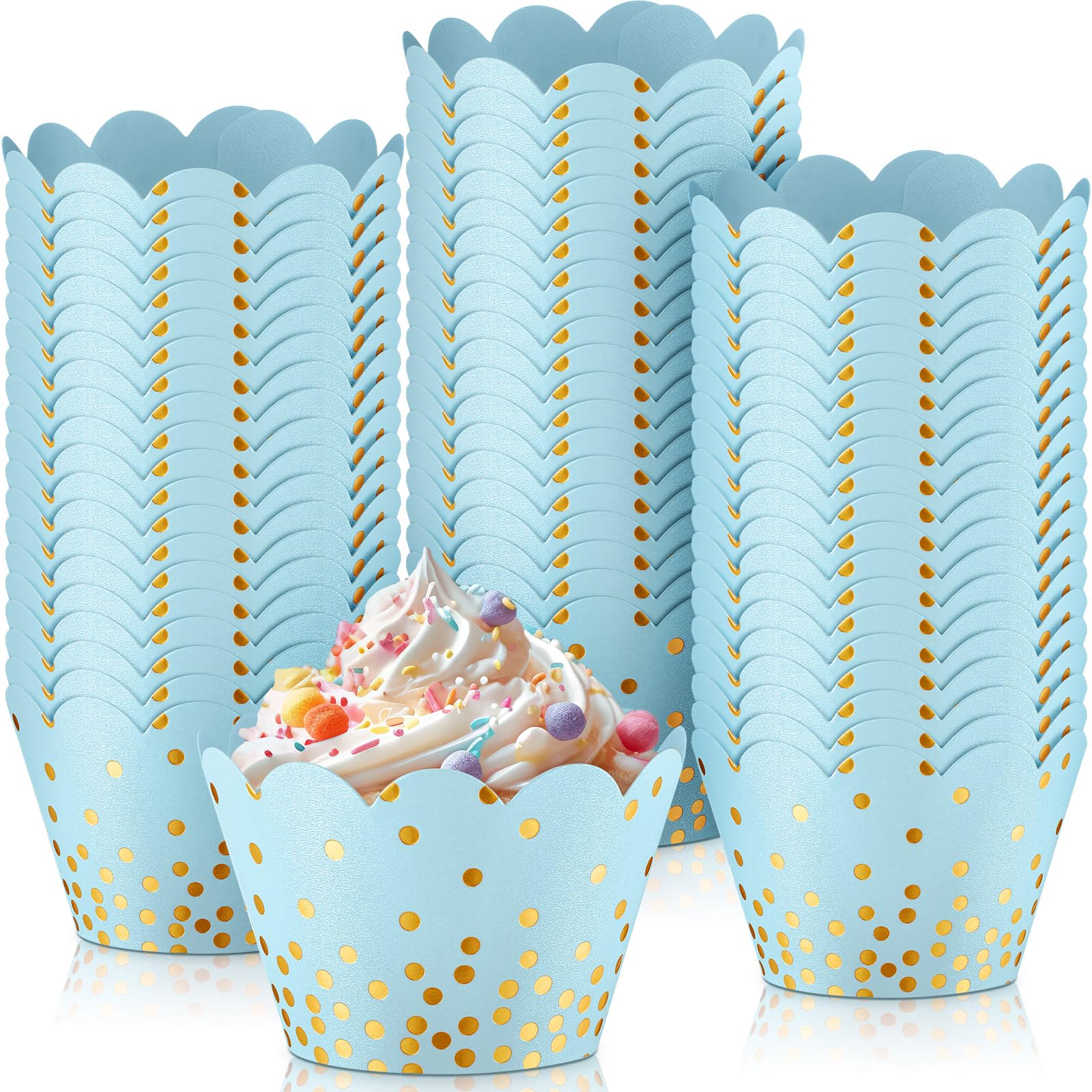 Cápsulas para cupcakes de lunares dorados Zhehao en azul para bodas y cumpleaños