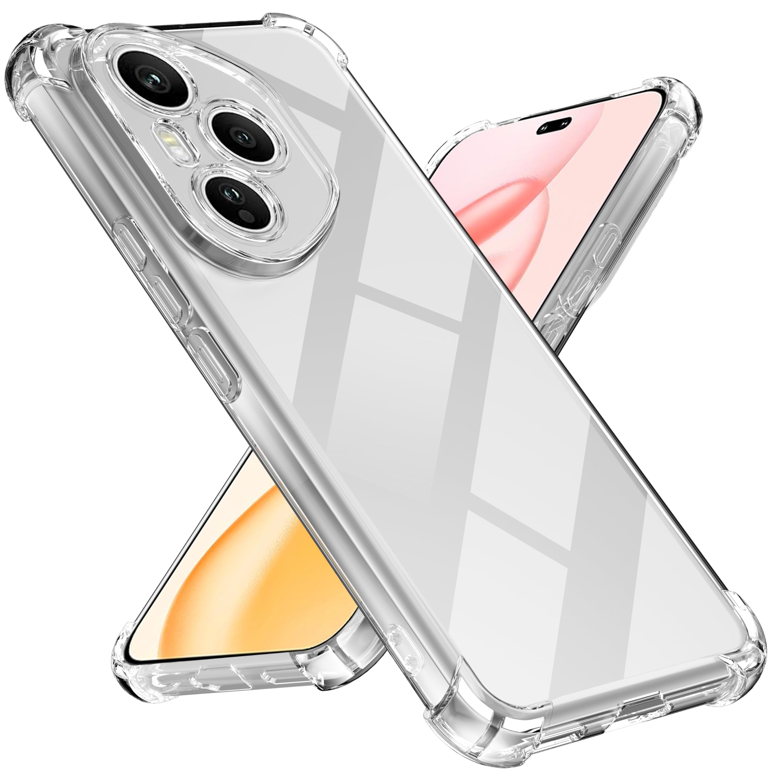 Tentoki Case for Honor 400 Pro, 2 Pieces Tempered Glass | Protective Case with Integrated Corner Air Cushion, Anti-Shock, Anti-Yellow, Transparent