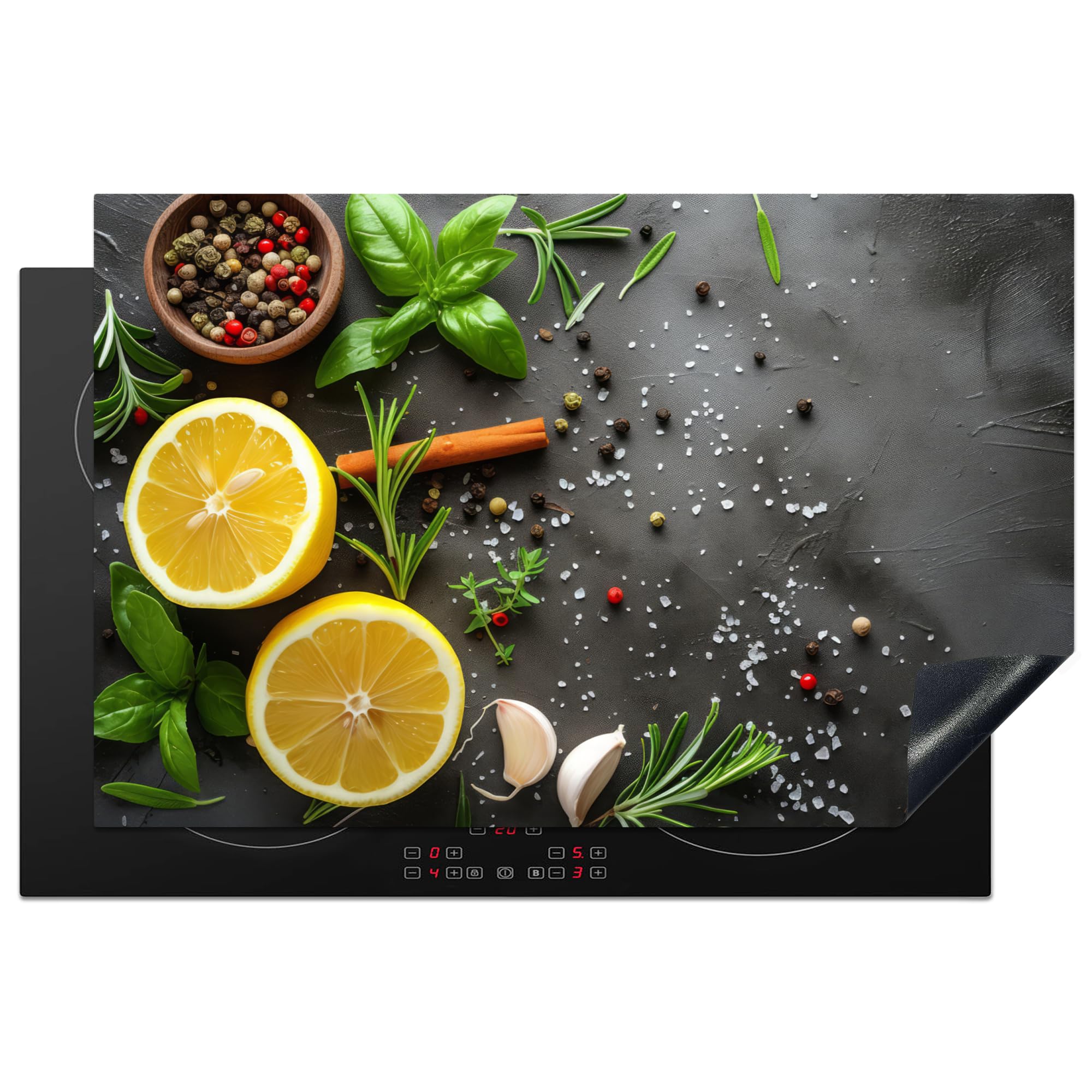 KitchenYeah© Induction Hob Cover Protector Mat 20.8"x32.1" / 81.6x52.7 cm Kitchen Universal Ceramic Covers for Electric Cookers Vinyl Lemon - Concrete - Pepper - Spices - Fruit
