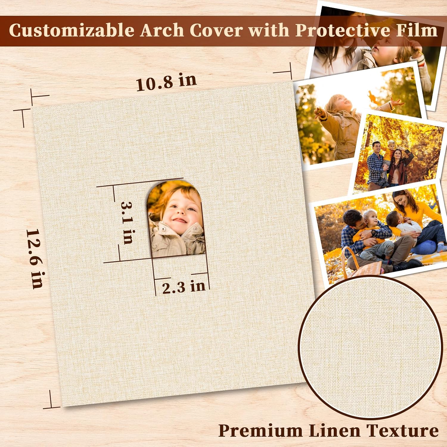 8.5X11 Inch 3 Ring DIY Scrapbook Photo Album, Linen Cover Scrapbooks Photobook with 20 Sheets Plastic Sleeves 40 Pages Blank White Inner Pages for Wedding Birthday Baby Travel Beige