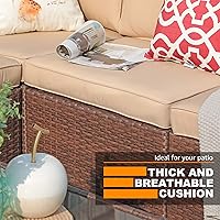 Vista 6 de Patiorama Sofá biplaza de mimbre para exteriores, 2 piezas, juego de sofá modular de ratán de polietileno marrón para todo tipo de clima, sillas