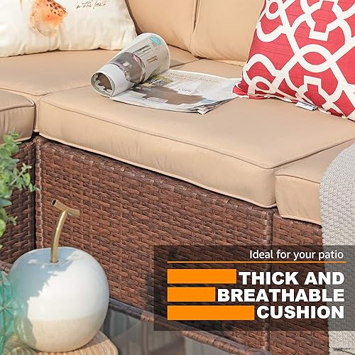 Miniatura 6 de Patiorama Sofá biplaza de mimbre para exteriores, 2 piezas, juego de sofá modular de ratán de polietileno marrón para todo tipo de clima, sillas