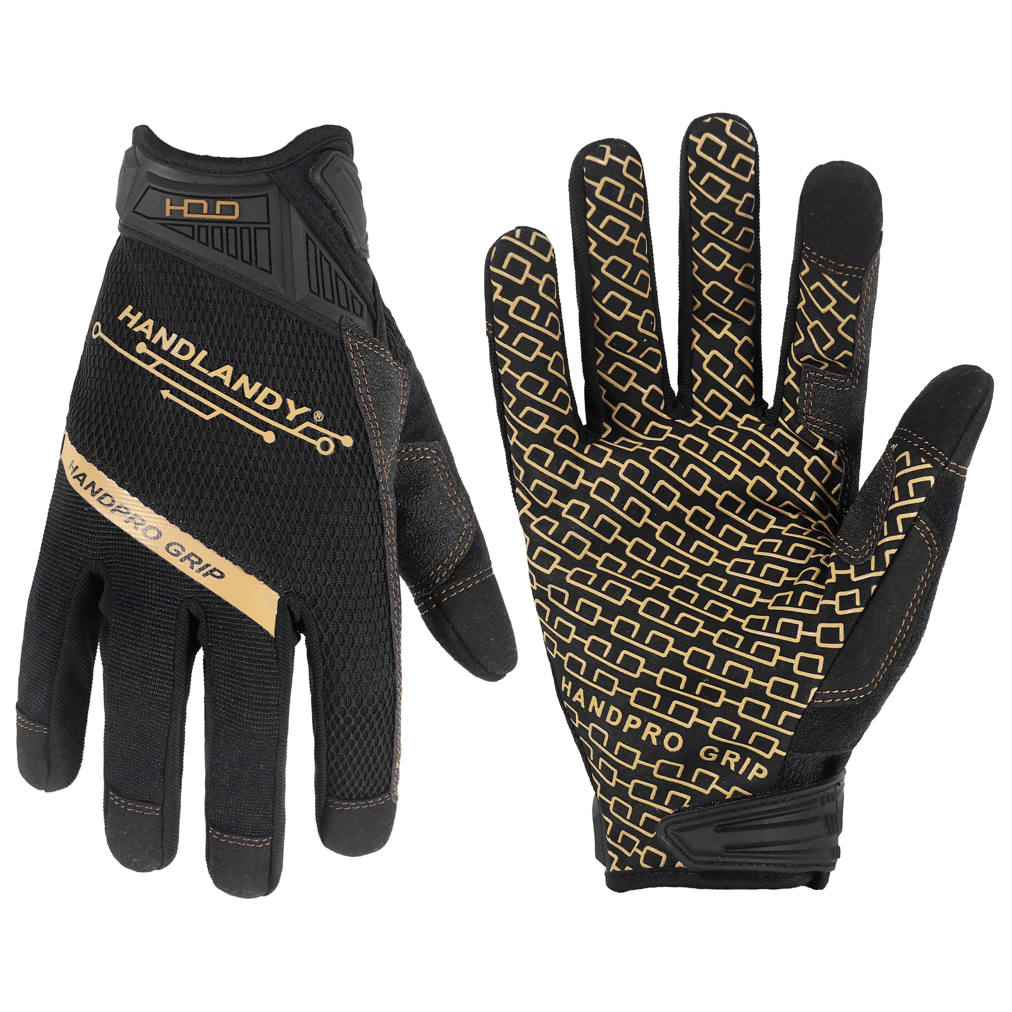 HANDLANDY Work Gloves with Grip for Men & Women, Safety Working Gloves Touchscreen for Wareshoue Mechanic Outside Yard (Black, Small)