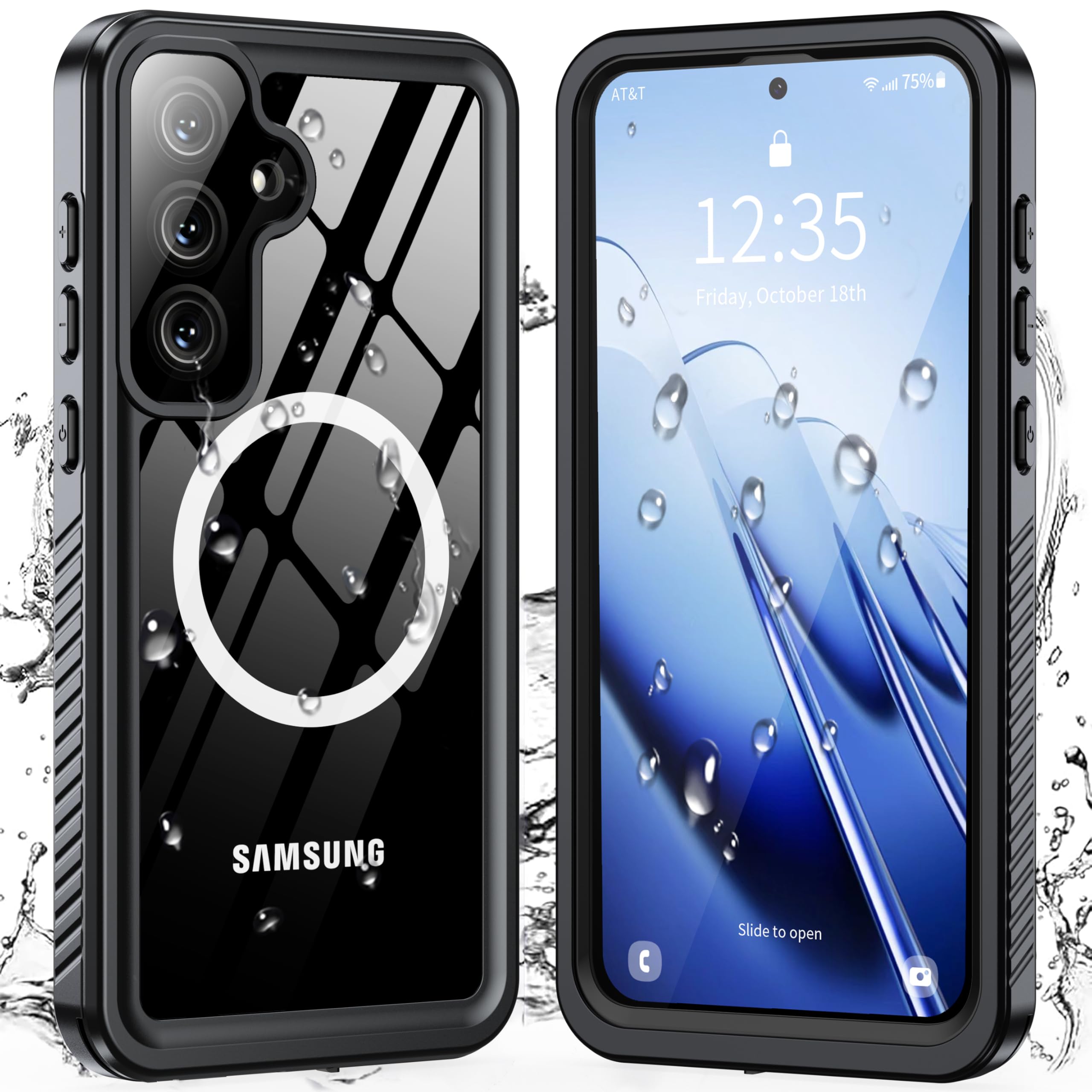 ANTSHARE Magnetic for Samsung Galaxy S25 FE Case, Waterproof with Built in Screen Protector & Camera Protection, [Compatible with MagSafe] [IP68 Underwater], Full Body Rugged Phone Case 6.7'' - Black Black S25 FE
