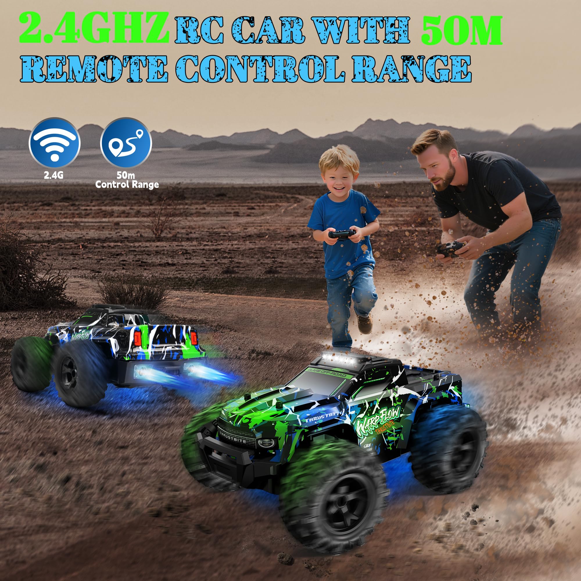Samochód zdalnie sterowany - 1:18 RC Buggy 25 KMH+ 2,4 GHz Samochód Rc Truck z 2 akumulatorami 2WD, zabawka terenowa dla dzieci i dorosłych - zielony