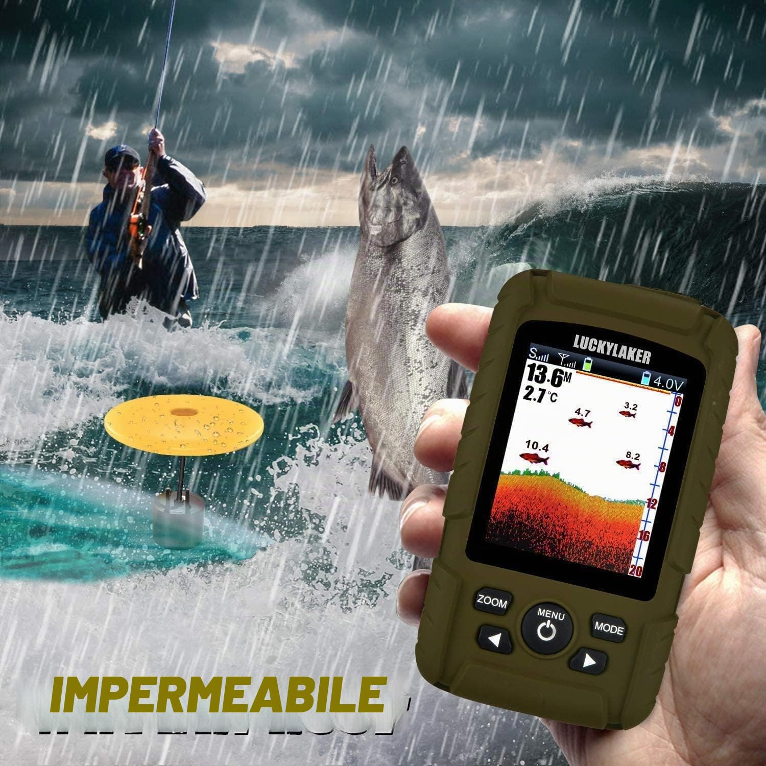 LUCKY Portatile Ecoscandaglio da Pesca profondità Ecoscandaglio da Pesca Barca Trasduttore profondità Fishfinder in Kayak