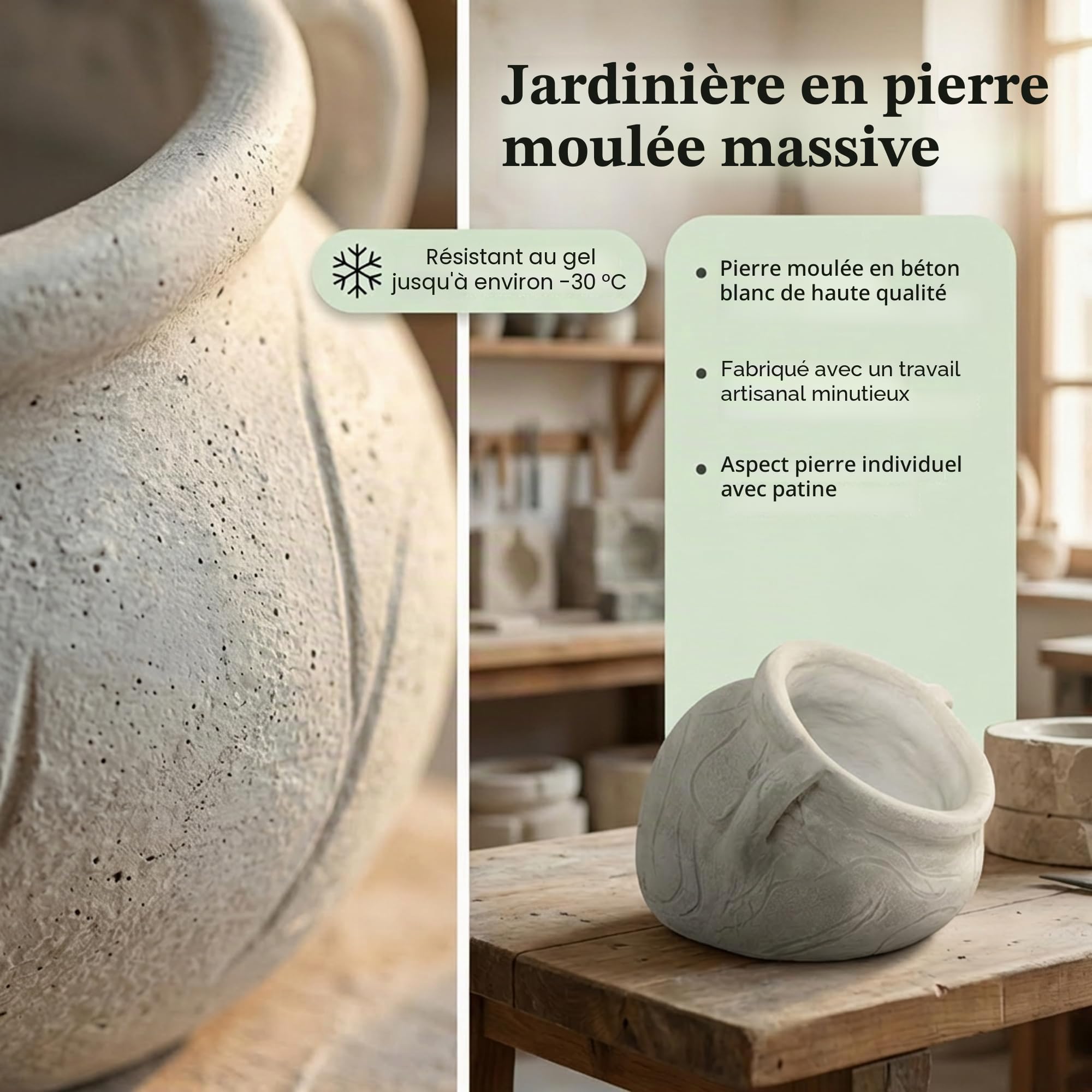 gartendekoparadies.de Pot de Fleurs Massif amphore Pot de Fleurs Rond, Hauteur 20 cm, Largeur 33 cm, Ø Ouverture 17 cm, 3 litres, Couleur Gris, Poids 11 kg, en Pierre moulée, résistant au Gel